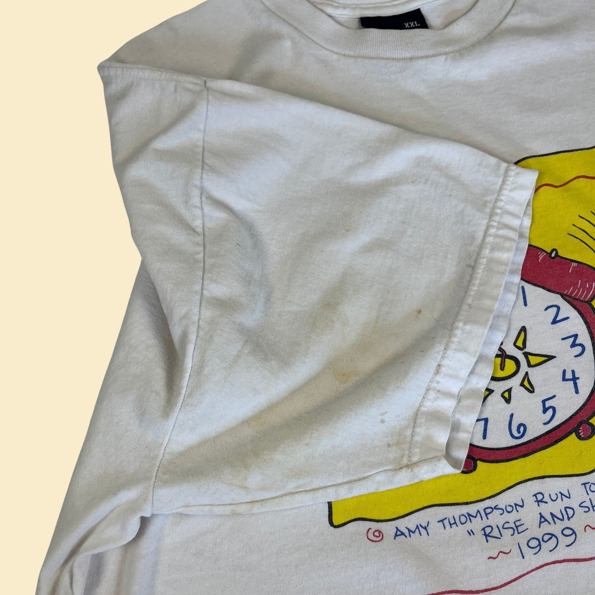 1999 race/marathon t-shirt, vintage 90s XXL Amy Thompson Run to Daylight tee w/ clip-art clock design