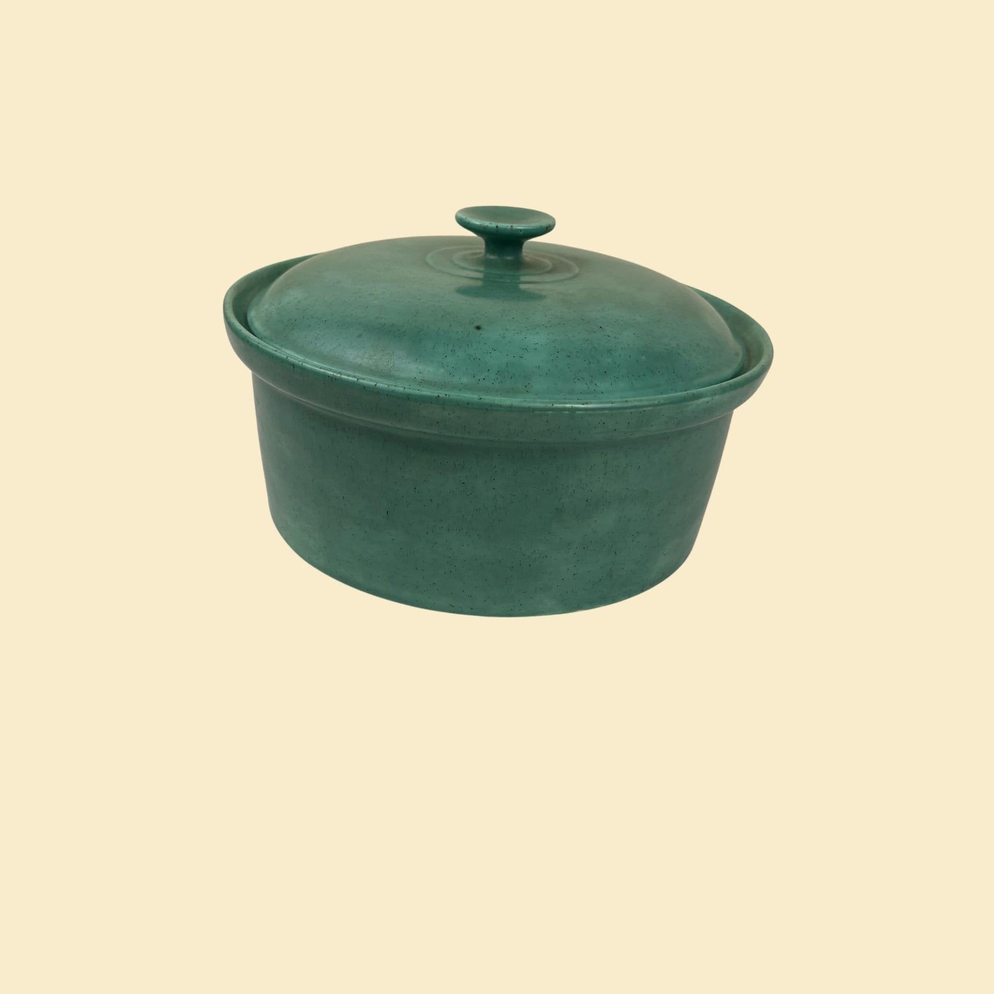 1970s ceramic casserole dish, vintage teal blue/green 'Eolo 70' lidded pot