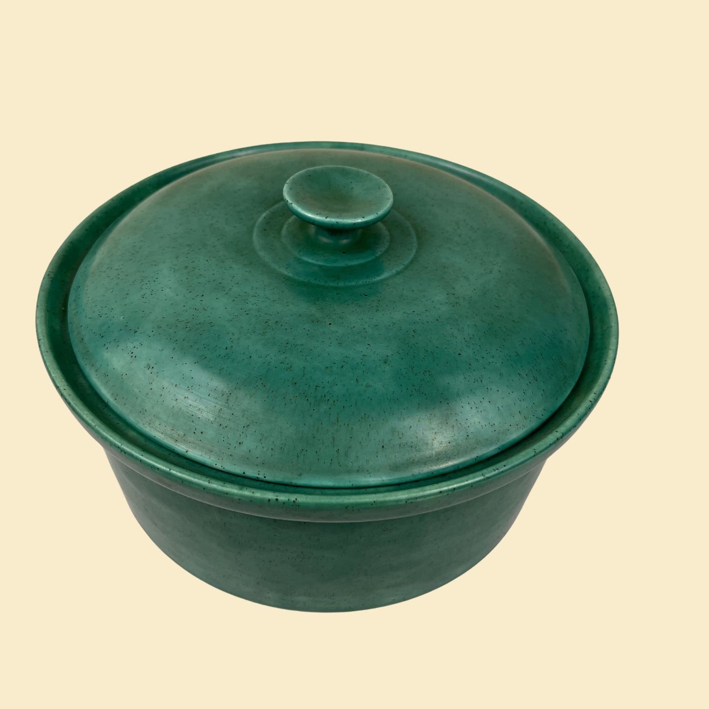 1970s ceramic casserole dish, vintage teal blue/green 'Eolo 70' lidded pot