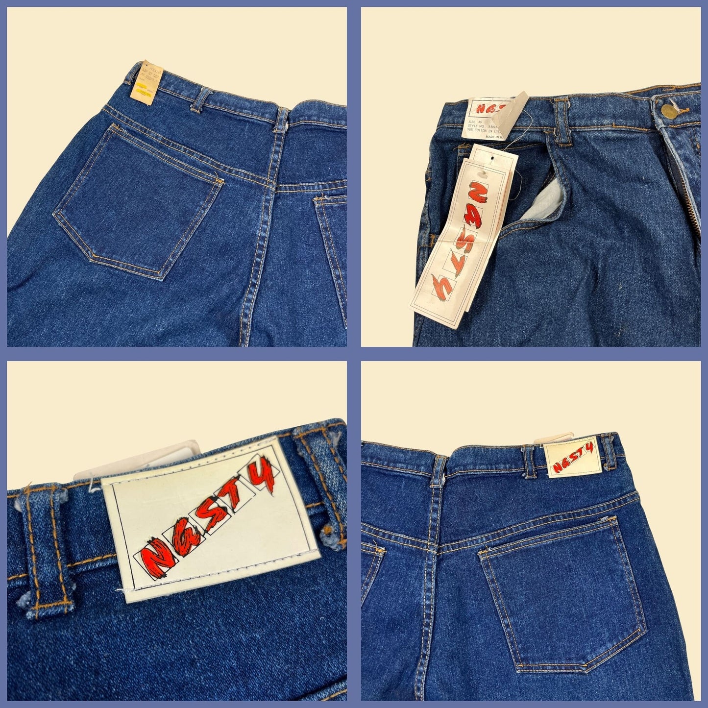 1980s NOS men's 36 jeans by Nasty, vintage 80s medium-to-dark wash denim pants