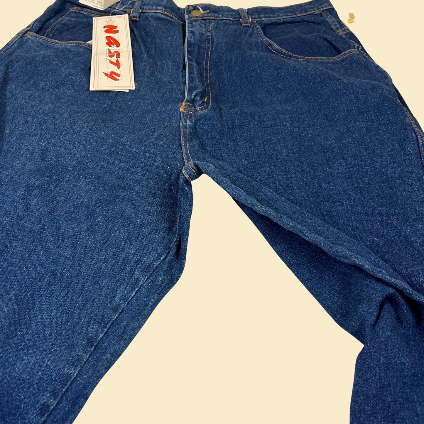 1980s NOS men's 36 jeans by Nasty, vintage 80s medium-to-dark wash denim pants