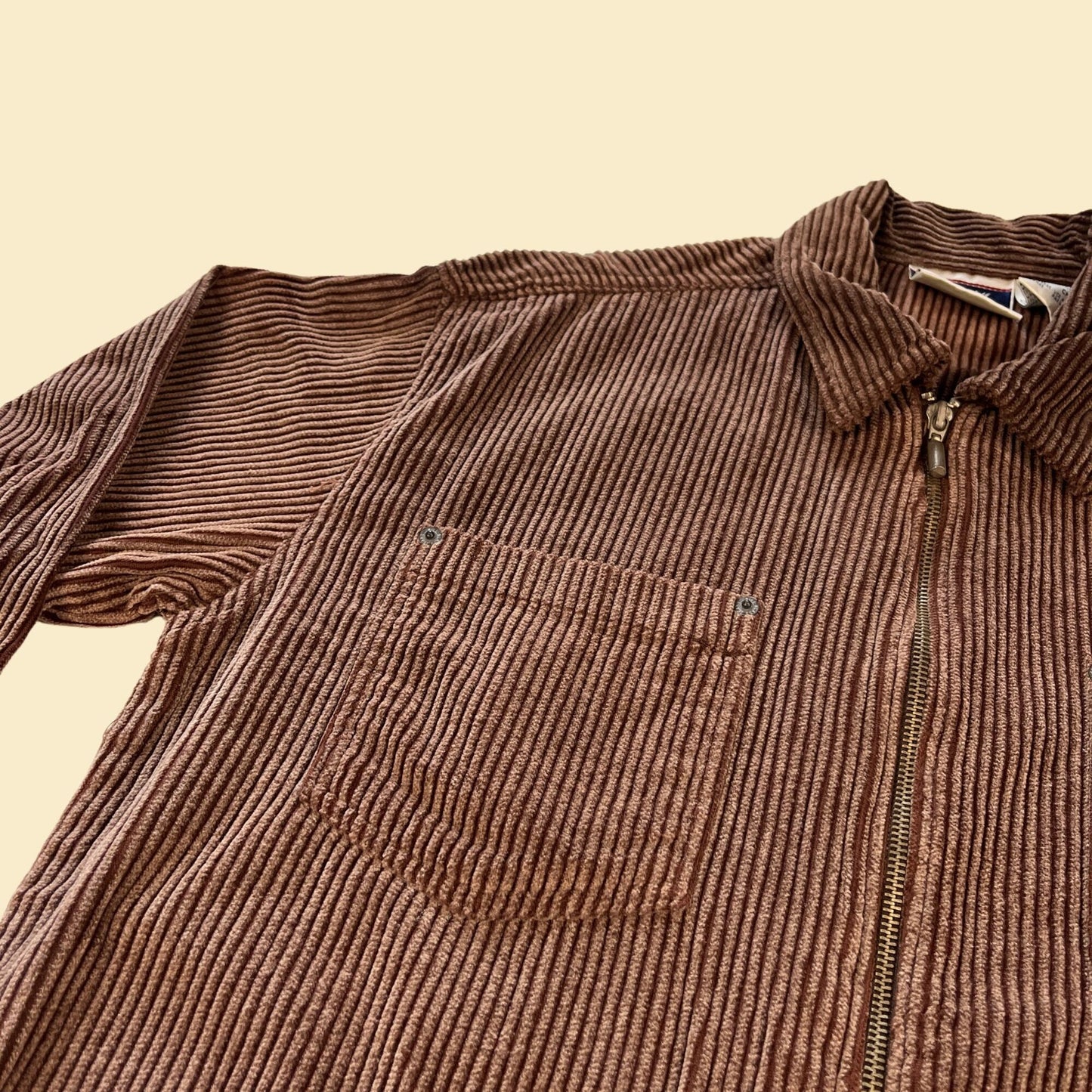 1980s Bill Blass corduroy jacket, size S NOS vintage 80s brown zip jacket w/ front pockets