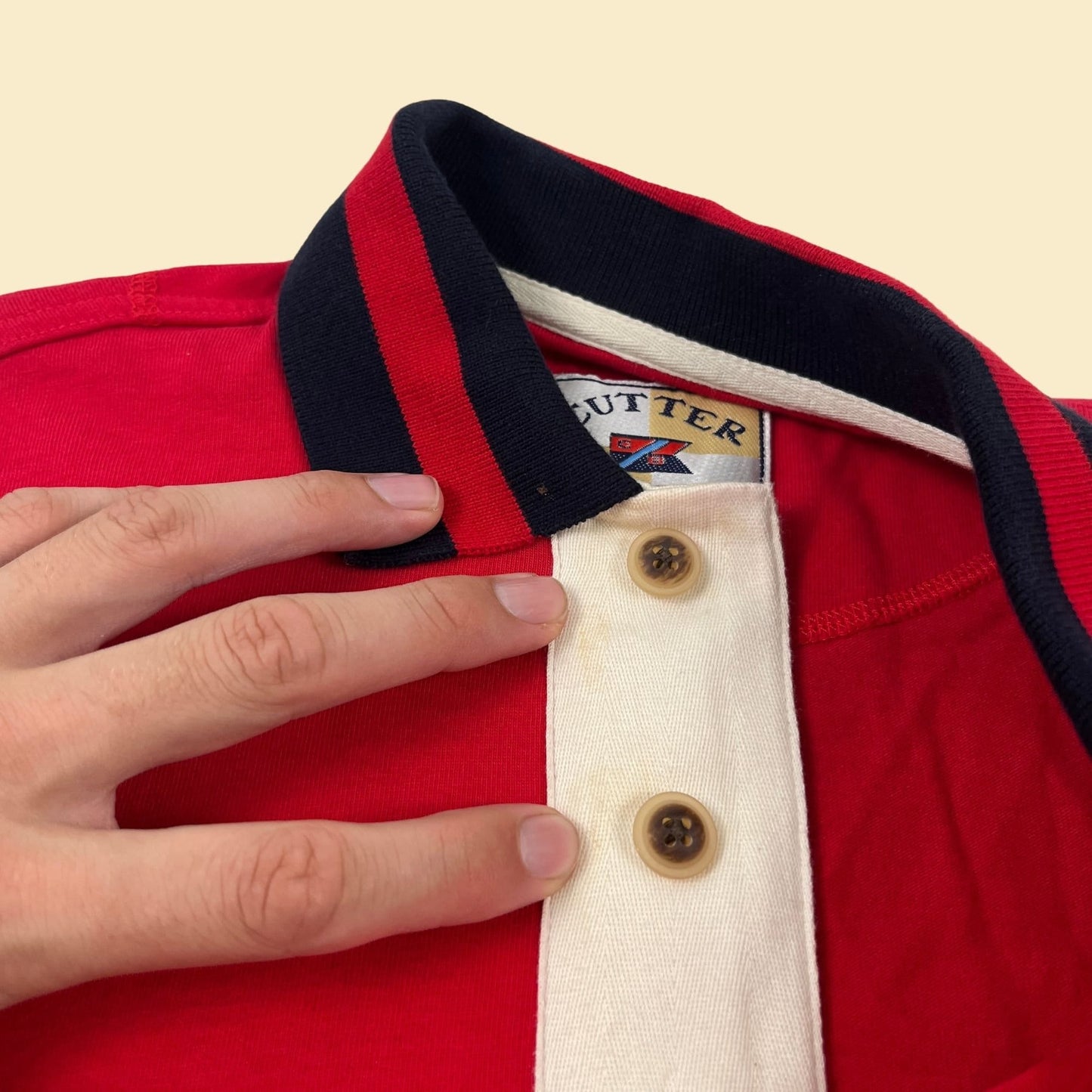 90s/Y2K WorldCom polo shirt, vintage 1990s corporate short sleeve red & blue men's size S shirt