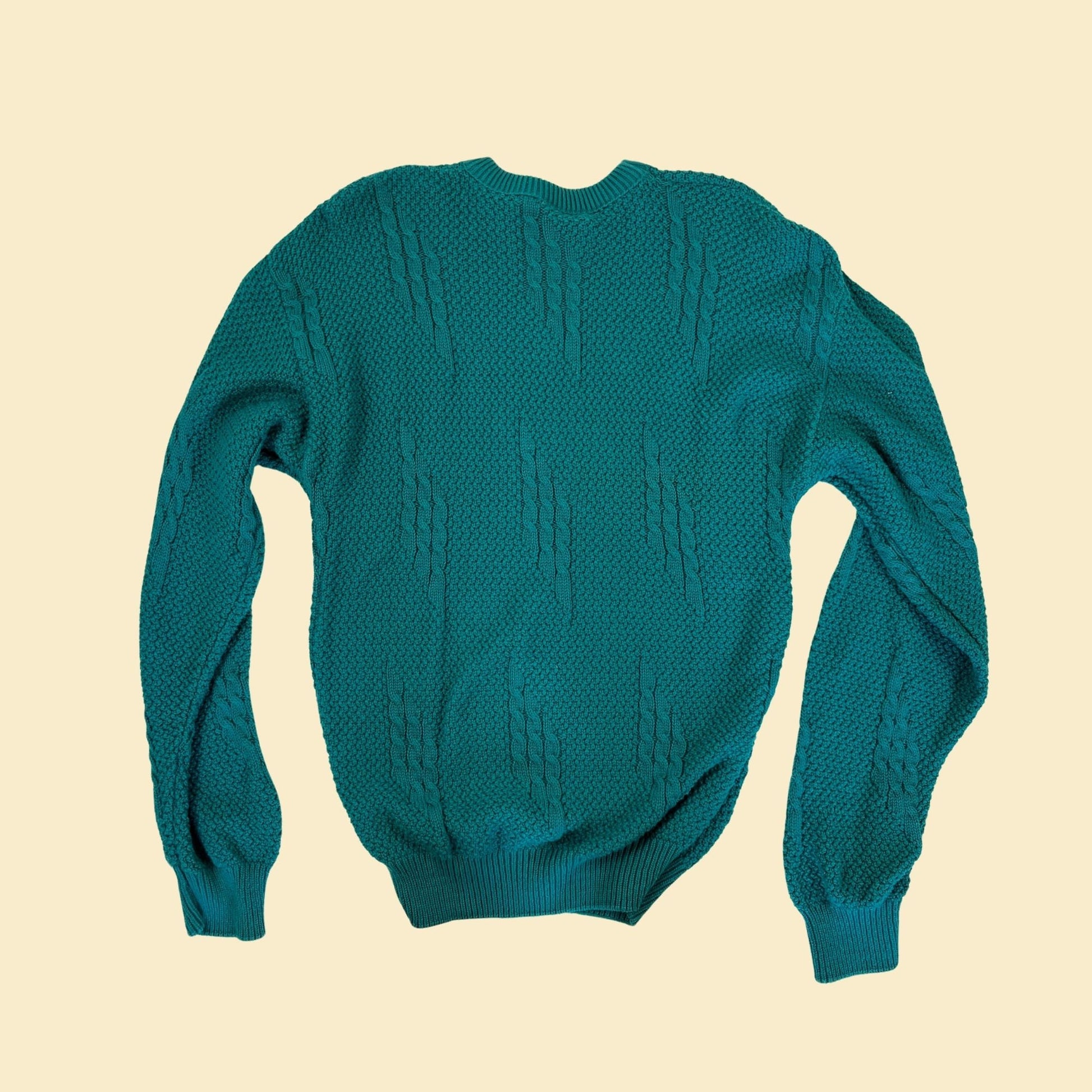 1980s Jantzen sweater, size L teal blue knit vintage 70s sweater w/ crew neck