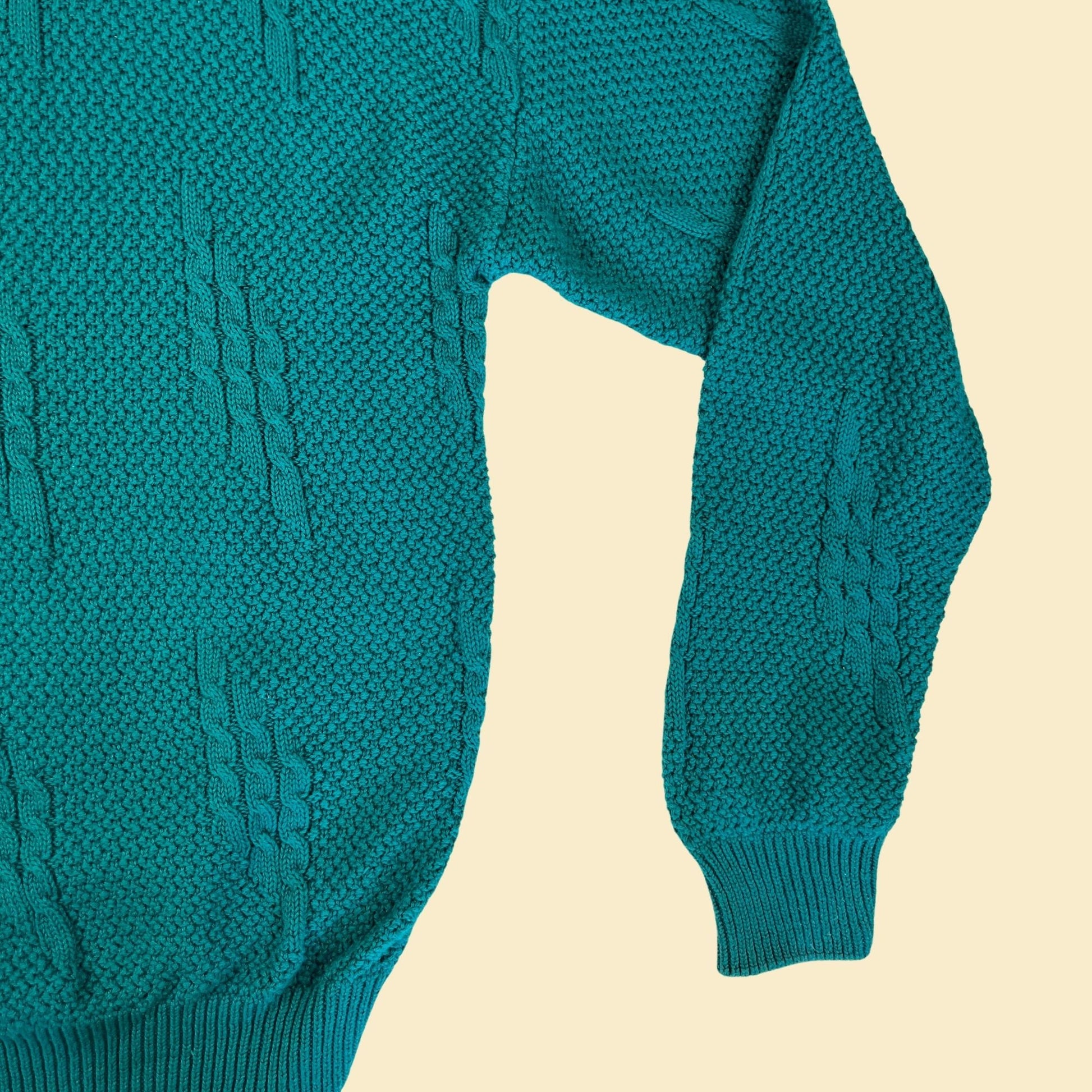 1980s Jantzen sweater, size L teal blue knit vintage 70s sweater w/ crew neck