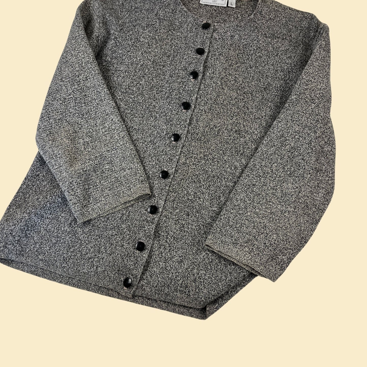 1980s grey size L United Knitwear cardigan, vintage 80s button down grey sweater