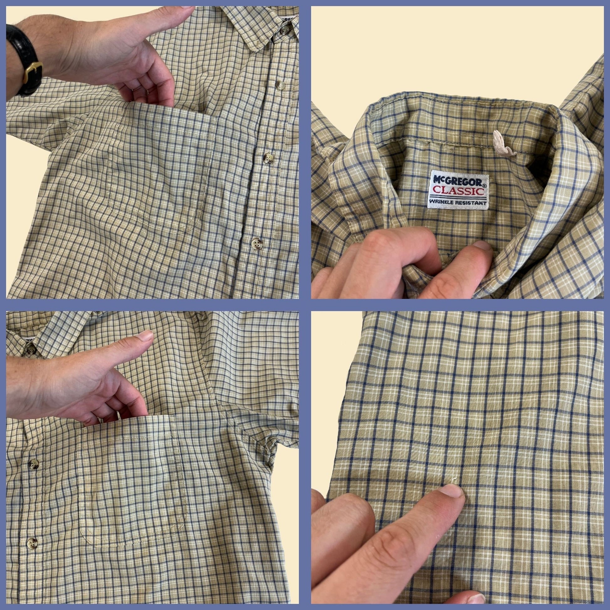 Vintage 80s/90s McGregor Classic men's plaid shirt, men's blue & beige 1980s casual short sleeve