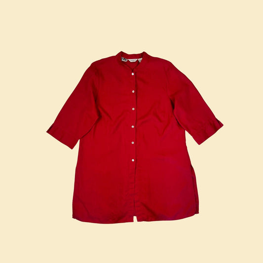 Vintage 90s Richard Malcolm Irish Linen blouse, size 1X 1990s long 3/4 sleeve women's button down