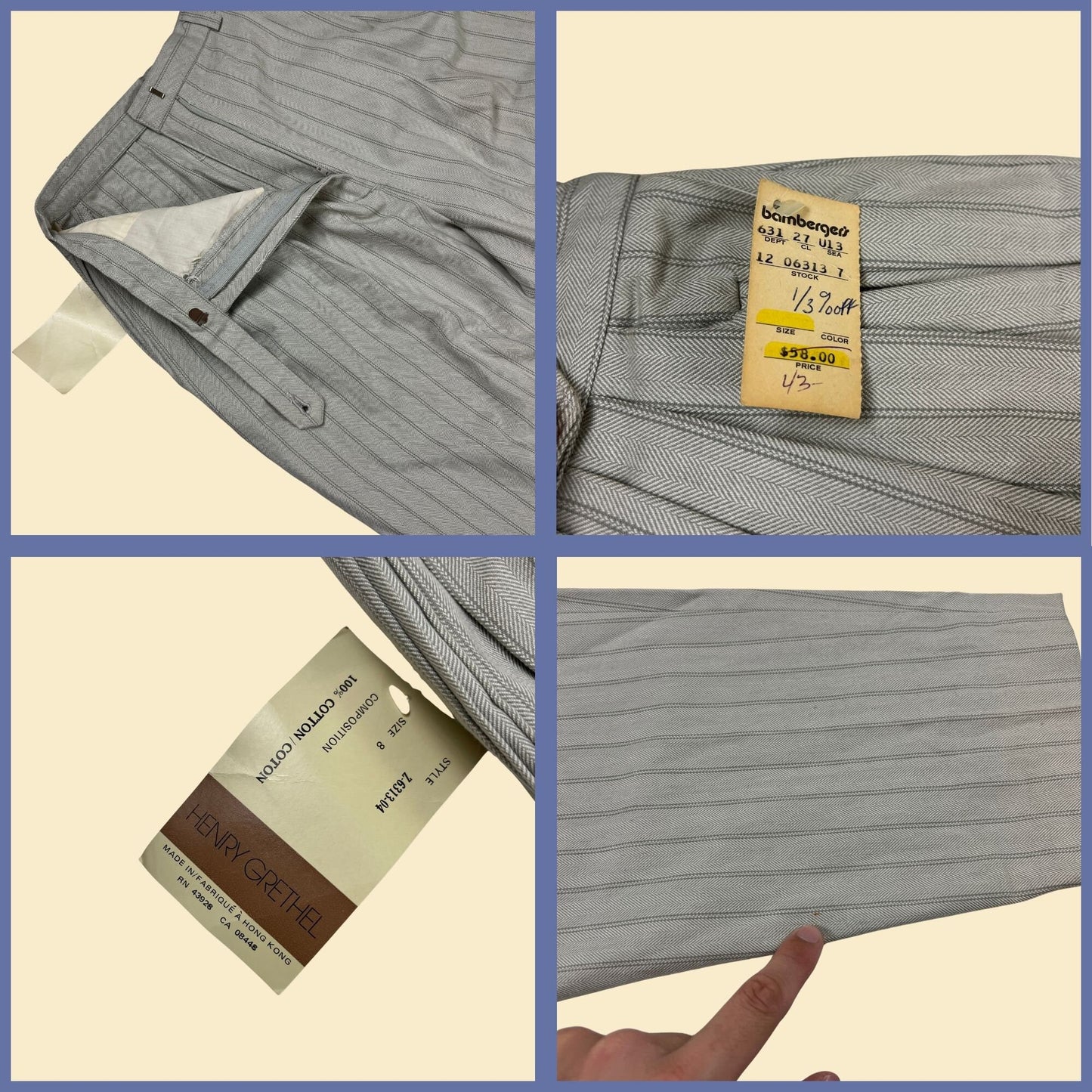 1980s Henry Grethel grey pin stripes, vintage 80s size 8 grey cotton pants