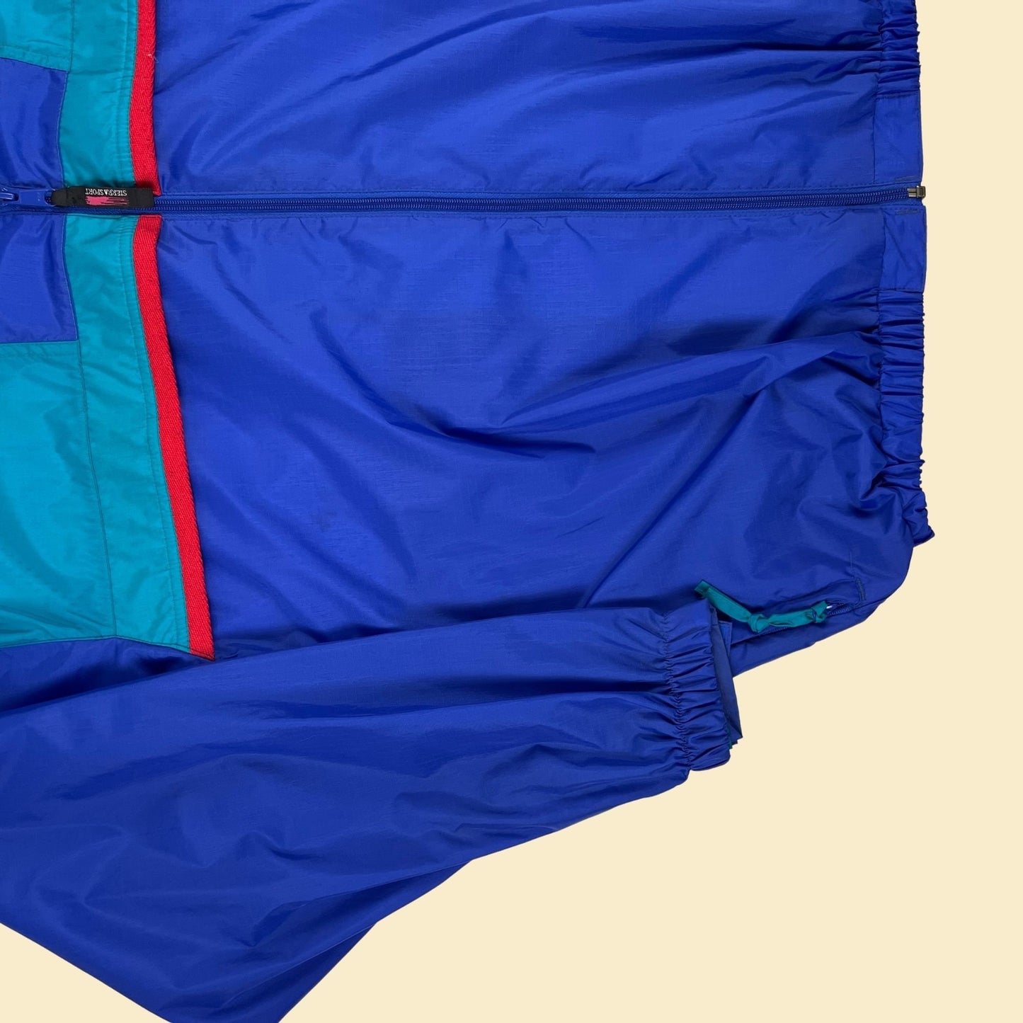 Vintage 90s Sierra Sport windbreaker jacket, size L 1990s teal & red zip up nylon warmup jacket