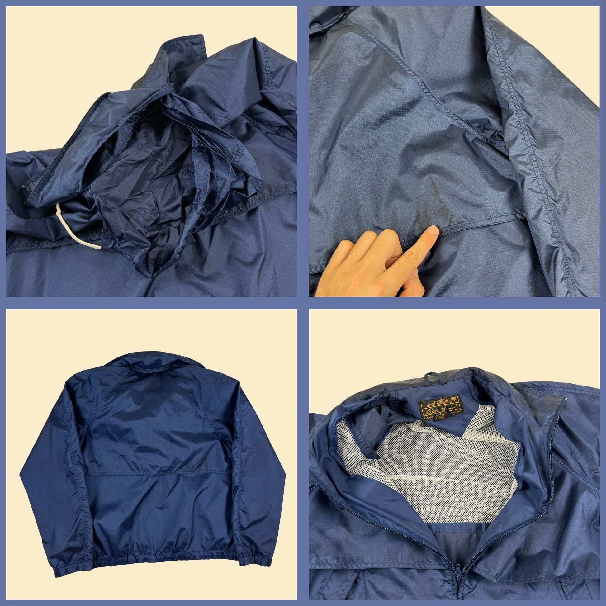 90s Eddie Bauer blue windbreaker, vintage size L nylon 1990s zip up jacket