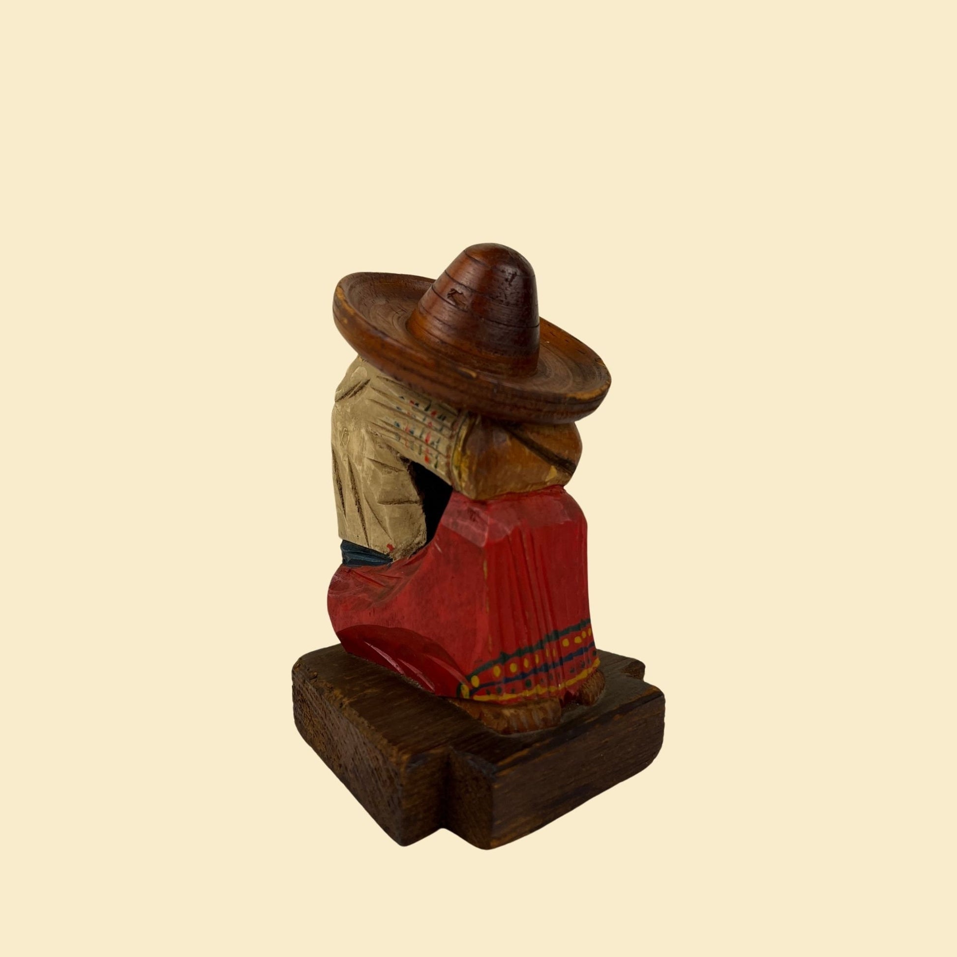 70s Mexican folk art statue of woman w/ sombrero, 1970s hand-carved/painted napping woman statue