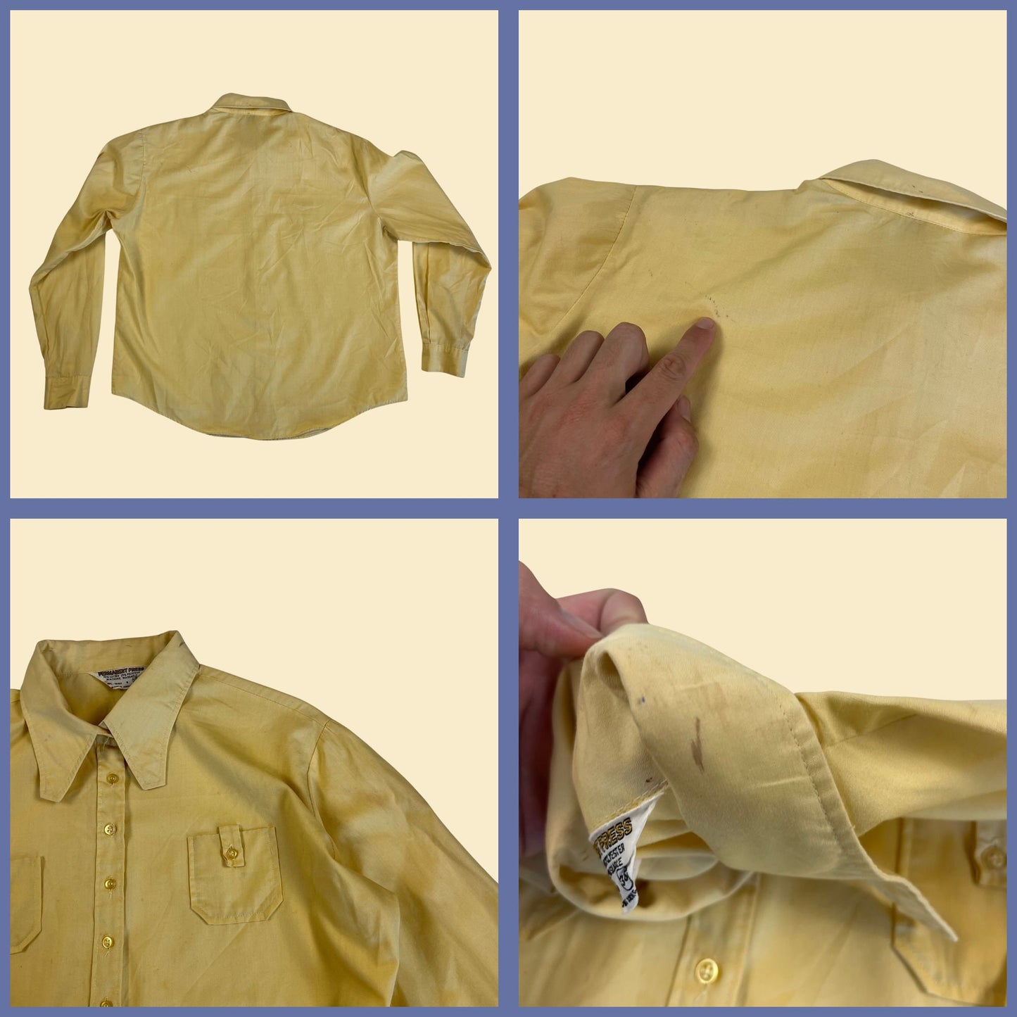 1970s yellow blouse, size 38 Permanent Pressed vintage 70s button down long sleeve top