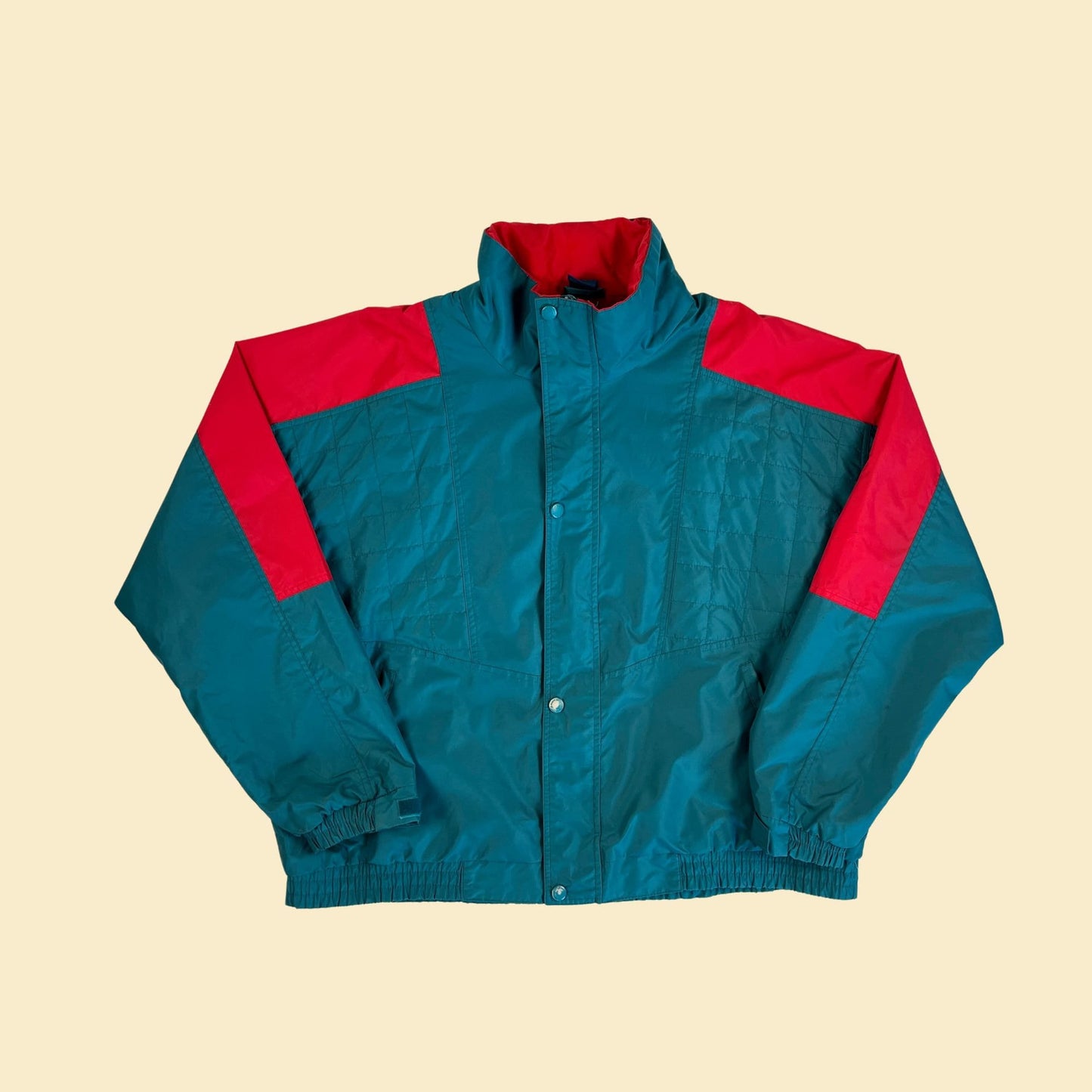 Vintage 80s/90s windbreaker & fleece jacket combo by St. Johns Bay, 1980s teal/red zip up 2-piece jacket