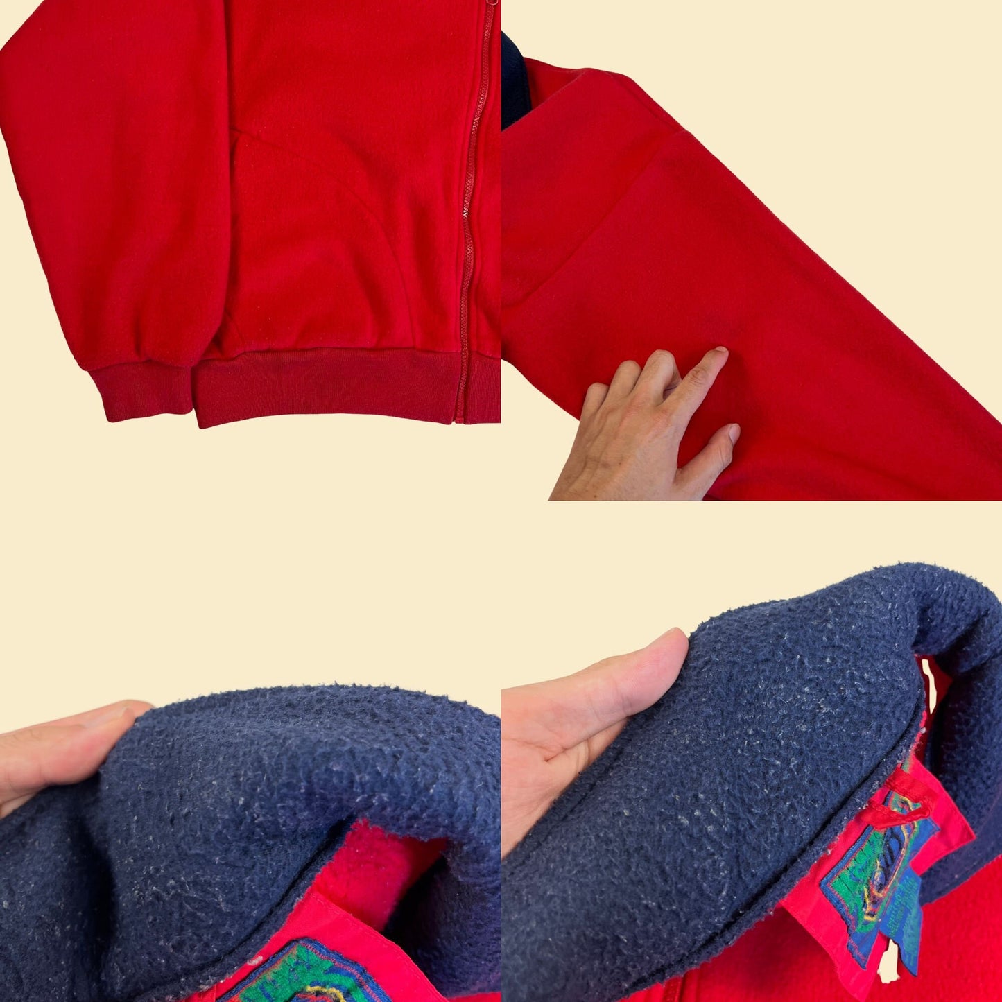 Vintage 80s/90s windbreaker & fleece jacket combo by St. Johns Bay, 1980s teal/red zip up 2-piece jacket