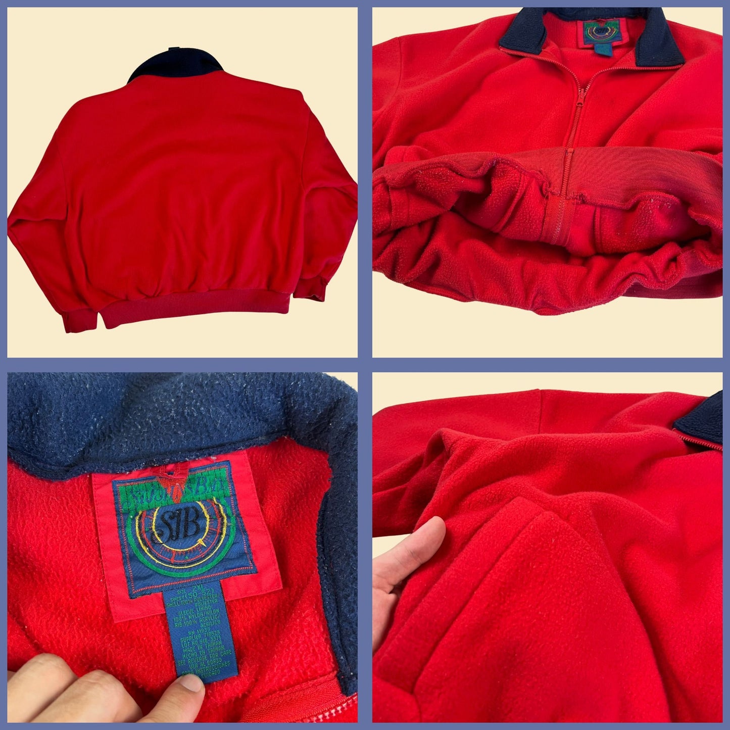 Vintage 80s/90s windbreaker & fleece jacket combo by St. Johns Bay, 1980s teal/red zip up 2-piece jacket