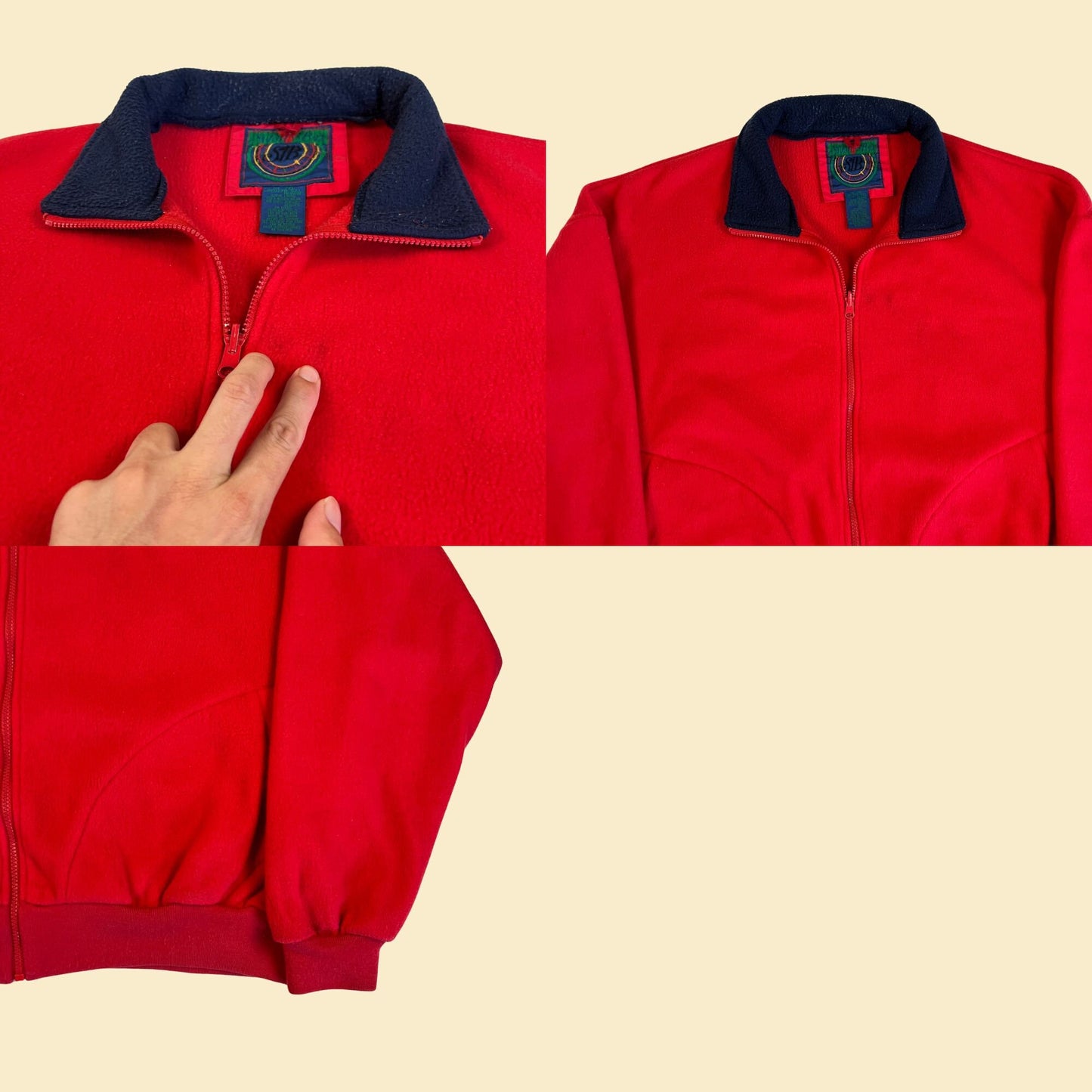 Vintage 80s/90s windbreaker & fleece jacket combo by St. Johns Bay, 1980s teal/red zip up 2-piece jacket