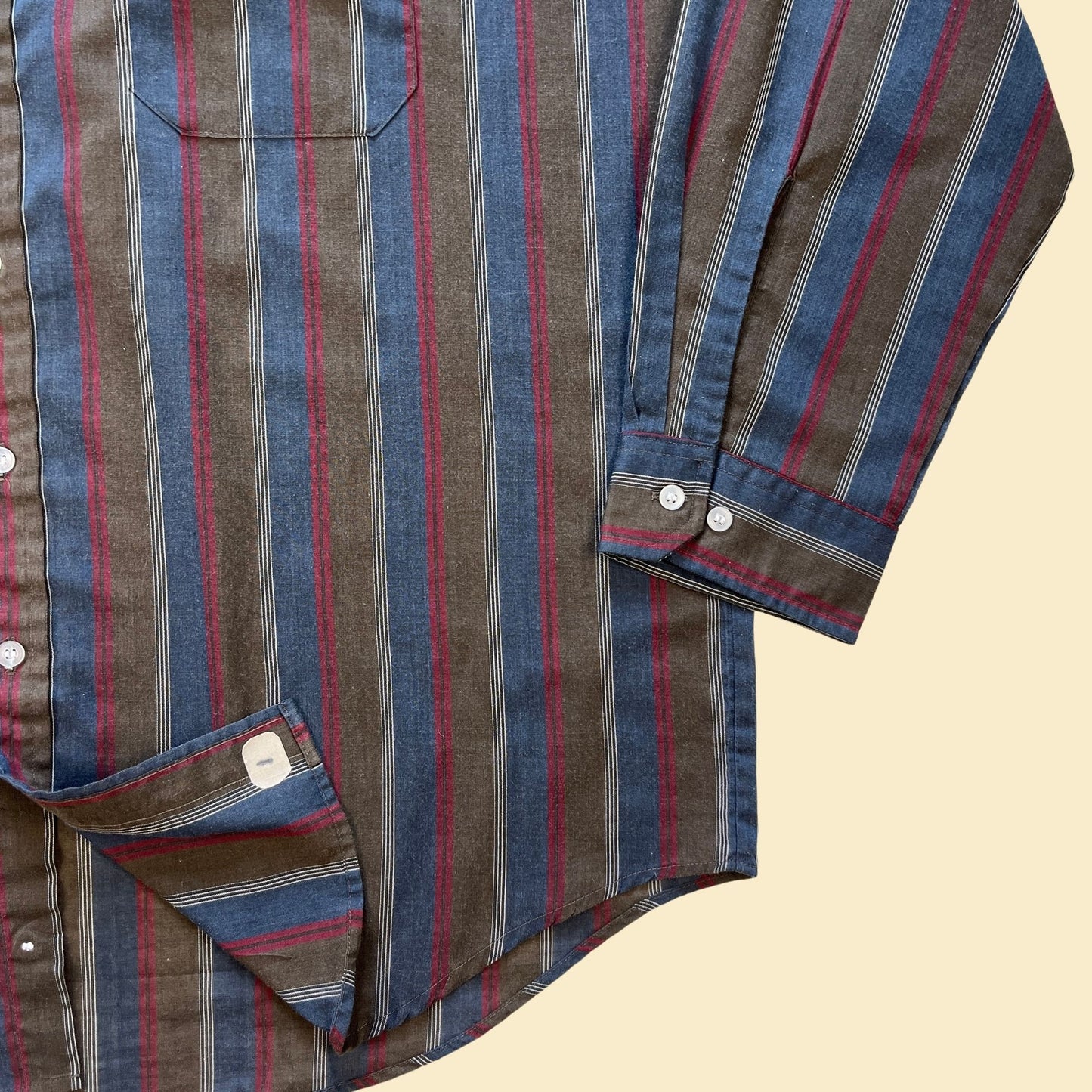 1990s XL men's striped shirt by Bristol Blues, vintage 90s long sleeve button down blue & burgundy casual top