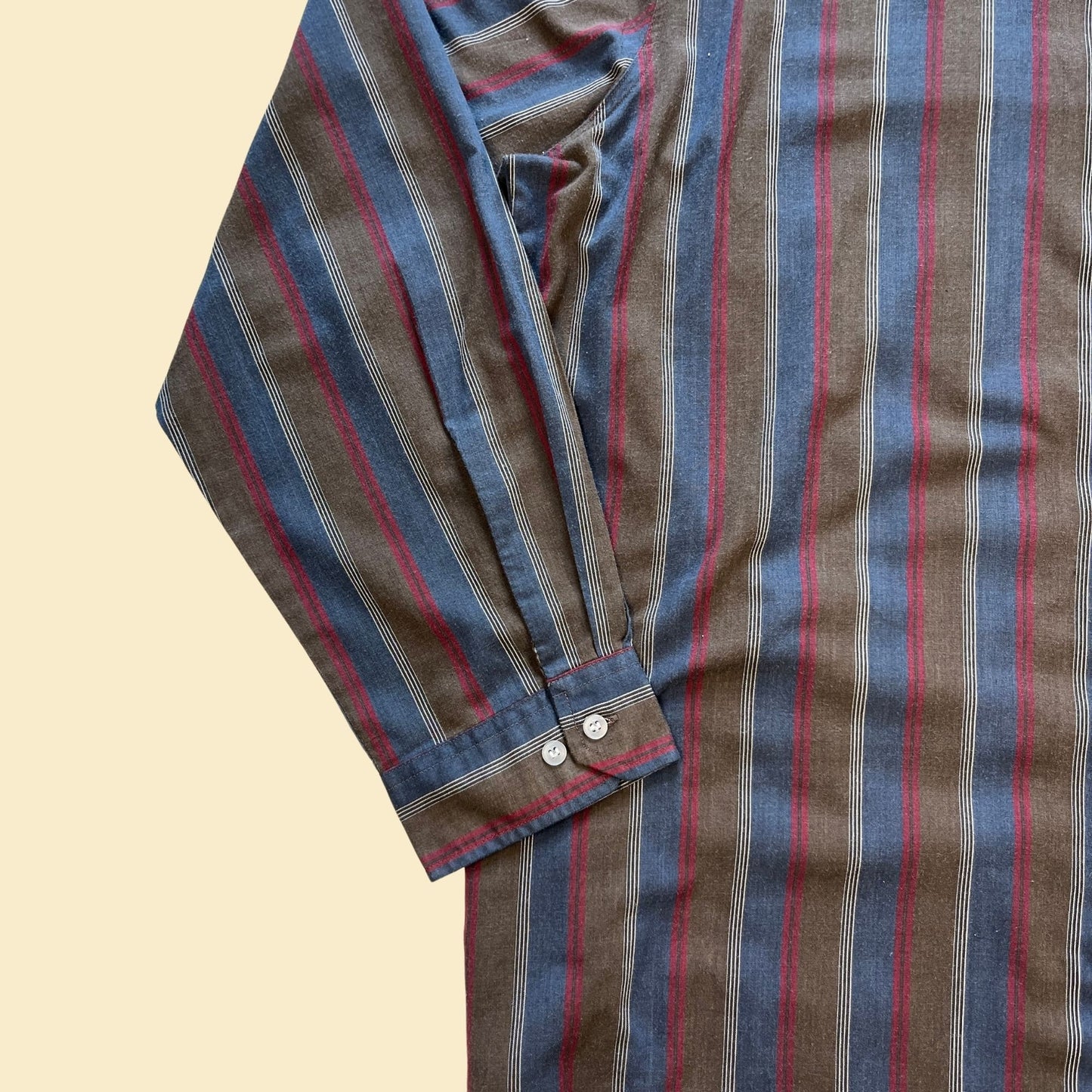 1990s XL men's striped shirt by Bristol Blues, vintage 90s long sleeve button down blue & burgundy casual top