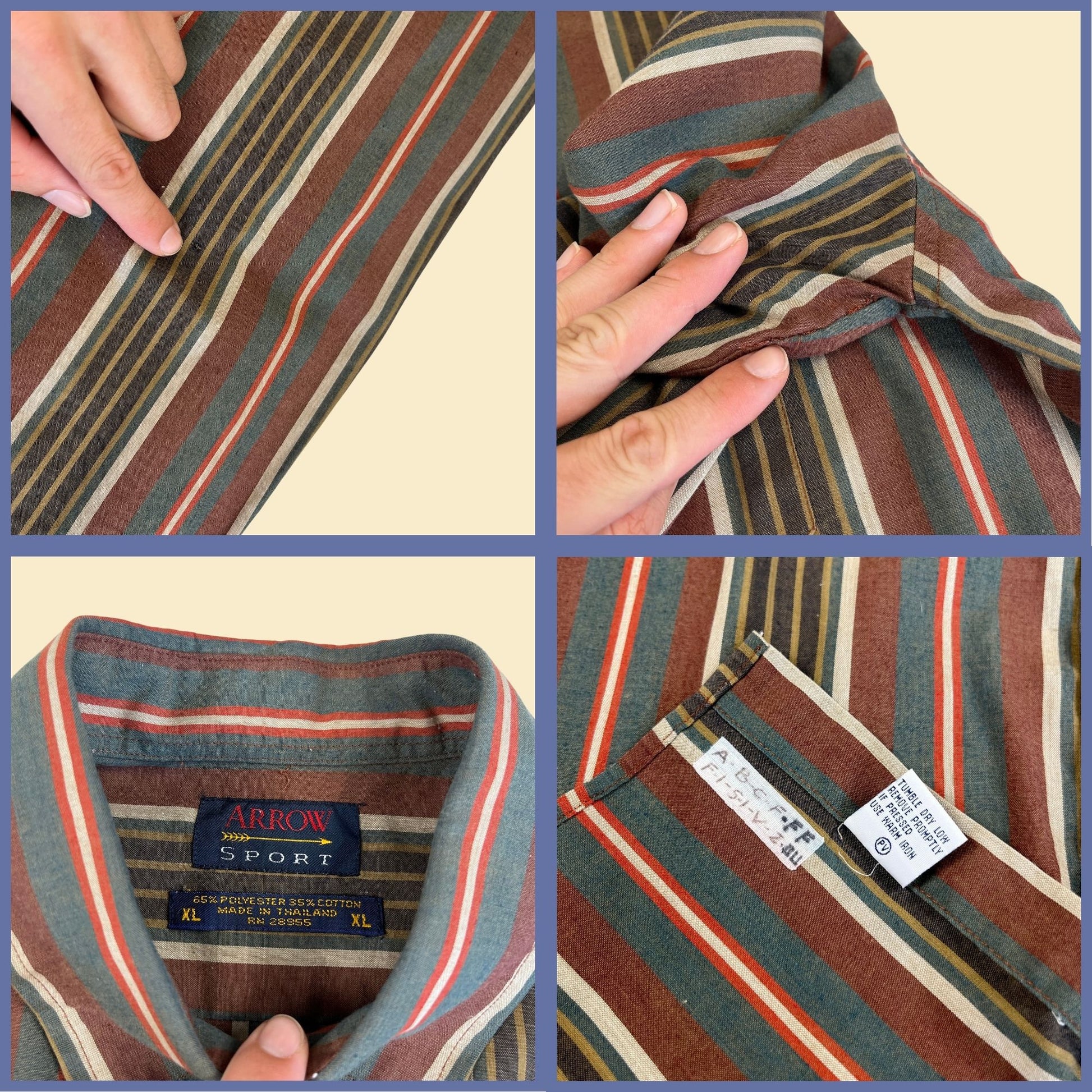 1990s Arrow men's XL button down, vintage 90s grey, blue & green striped casual shirt