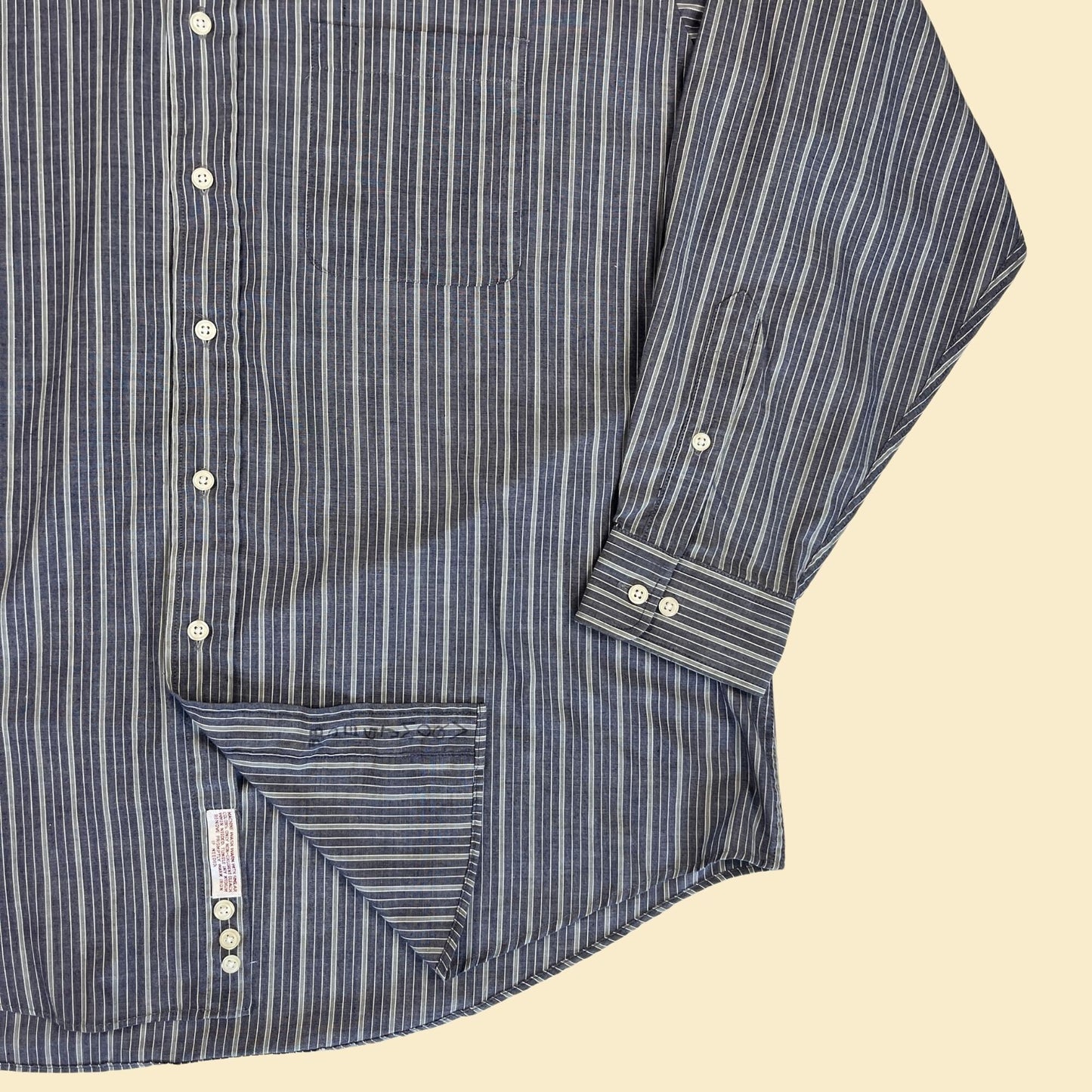 1990s men's striped shirt by Windridge, size 18.5/35 vintage 90s grey & white striped button down