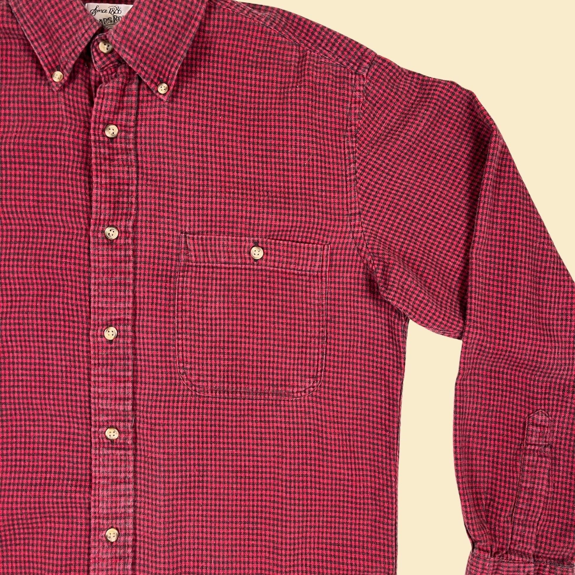 1980s M men's flannel red/black shirt by Sears Roebuck & Co, vintage 80s men's long sleeve check patterned button down