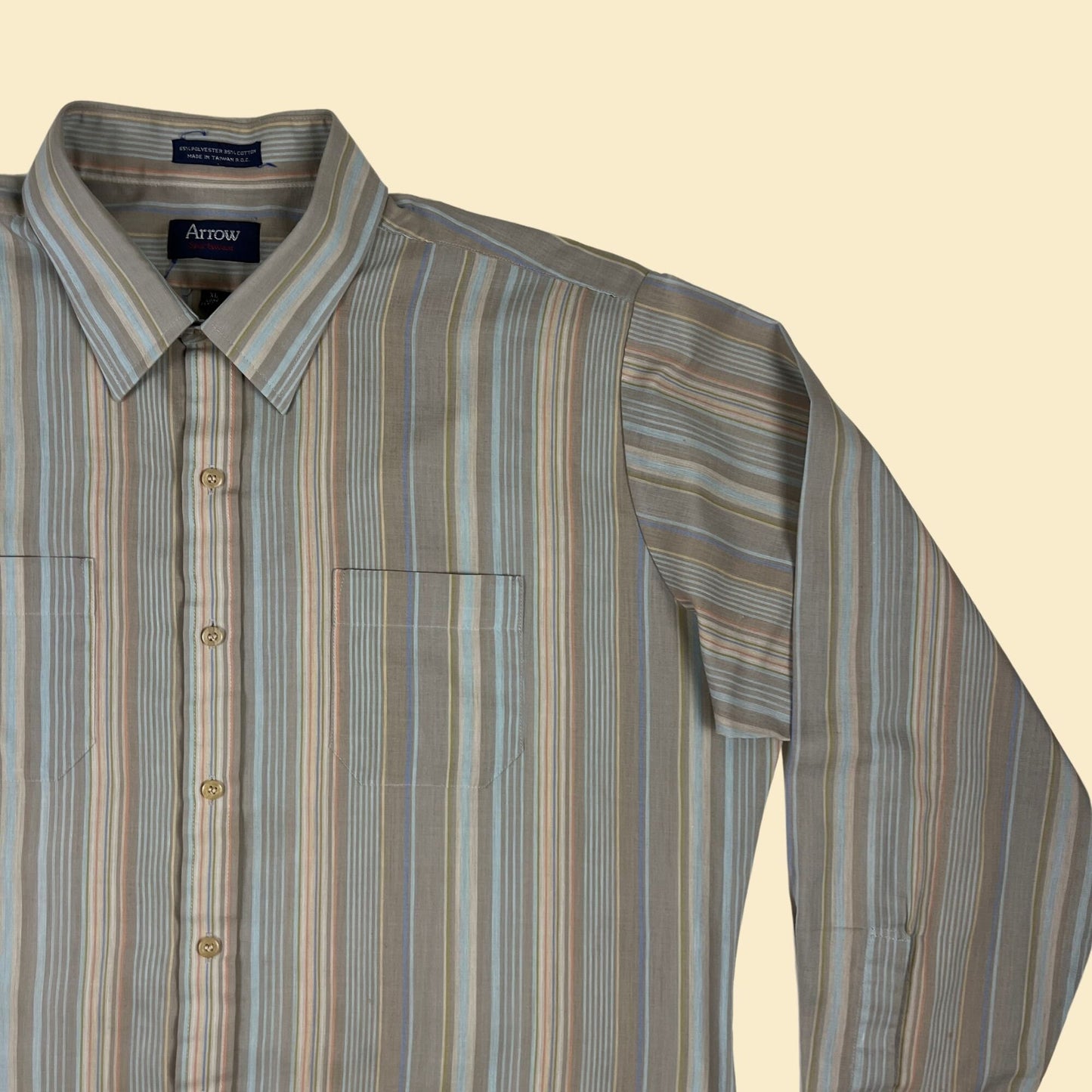 Vintage 80s XL men's button down striped shirt by Arrow Sportswear, 1980s men's blue & grey casual top