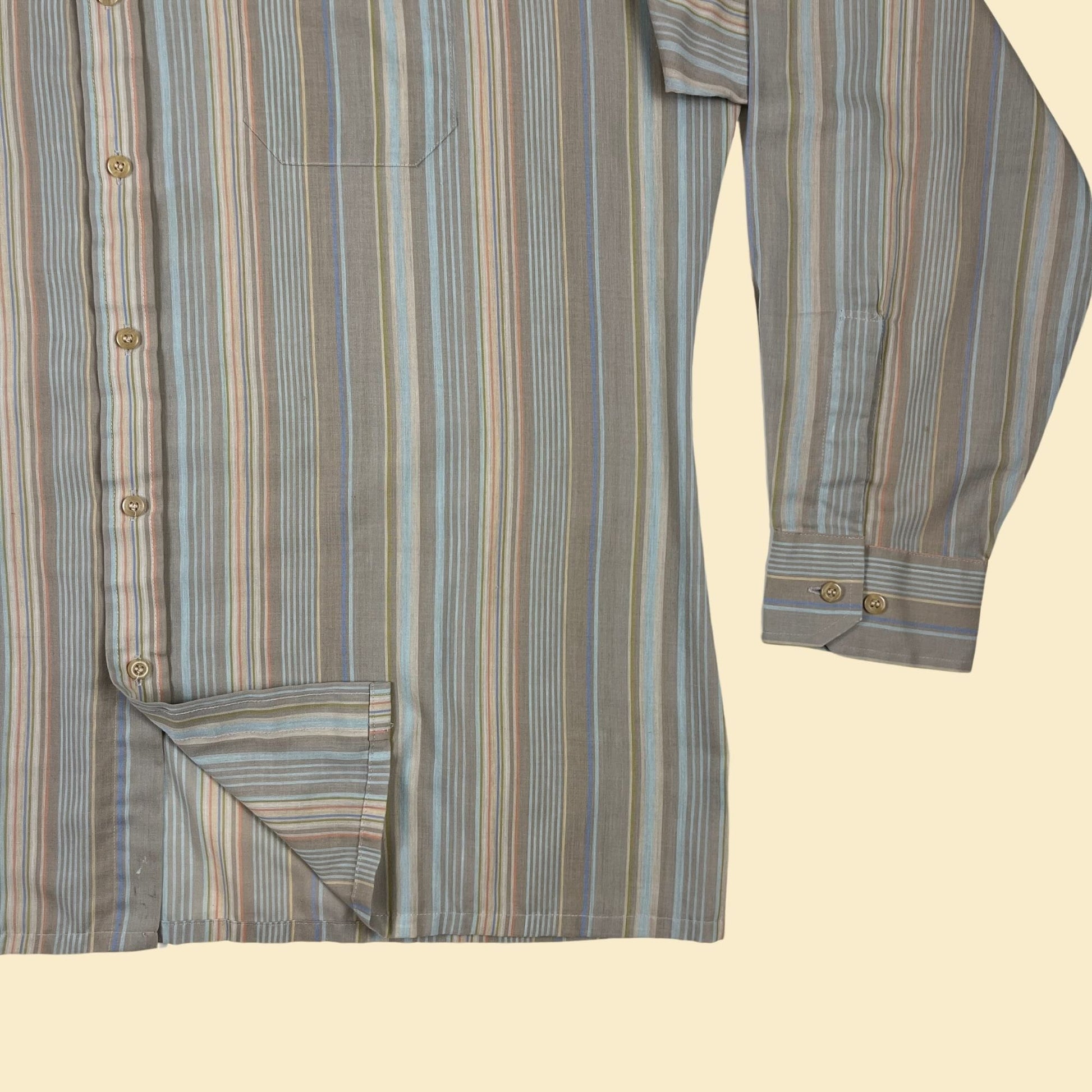 Vintage 80s XL men's button down striped shirt by Arrow Sportswear, 1980s men's blue & grey casual top