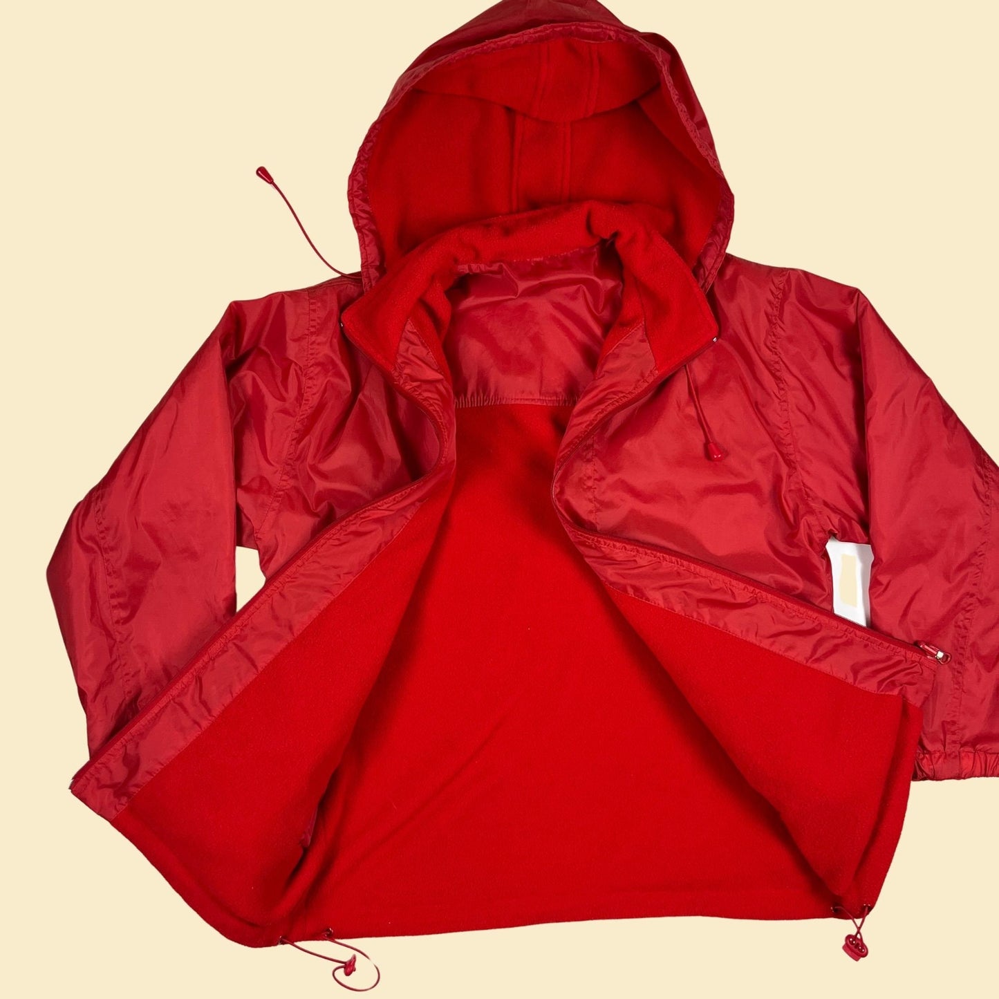 1990s red reversible windbreaker & fleece jacket by Lavon, women's size M vintage 90s zip up jacket w/ hood