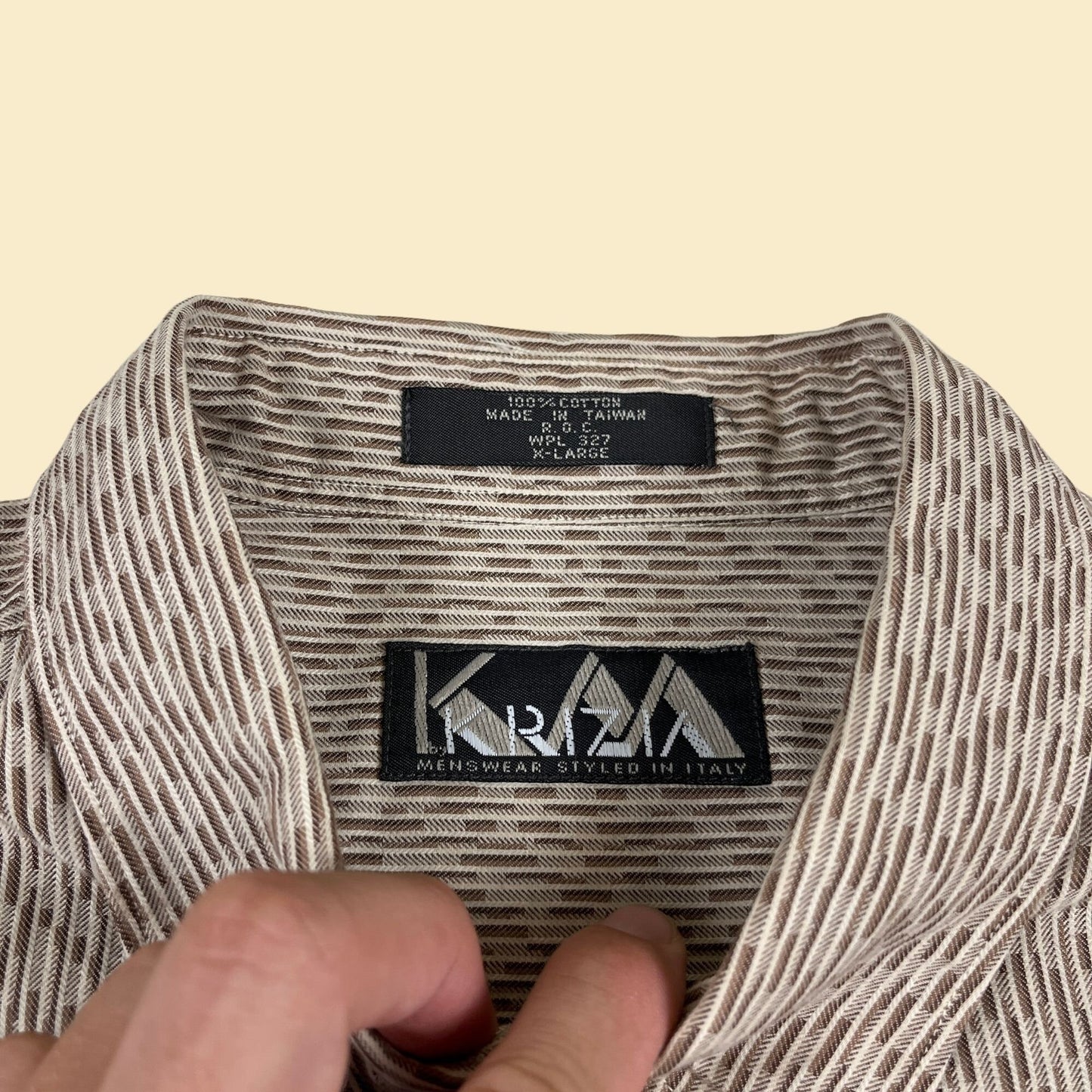 1990s Krizia men's button down shirt, XL vintage 90s brown & white geometric long sleeve top