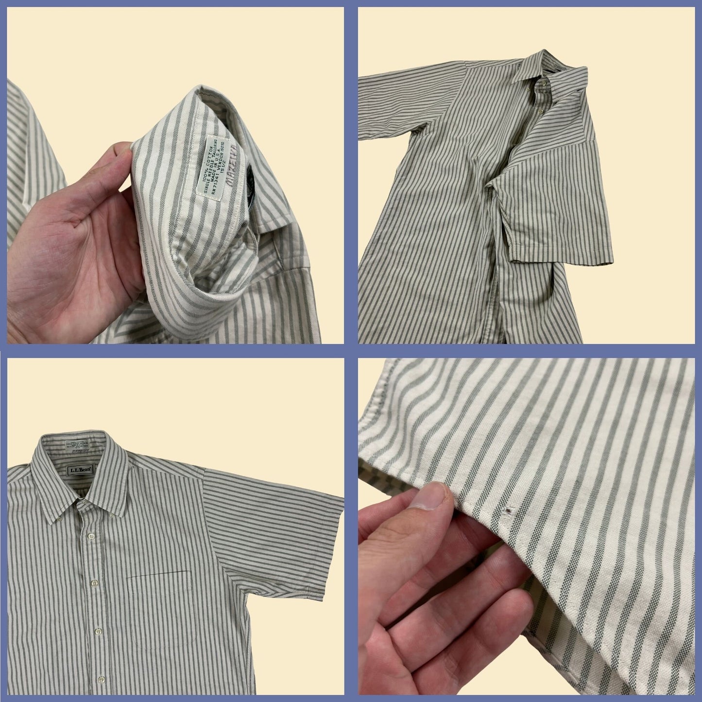 1980s LL Bean striped shirt, vintage 80s size 15.5 grey & white men's button down casual top