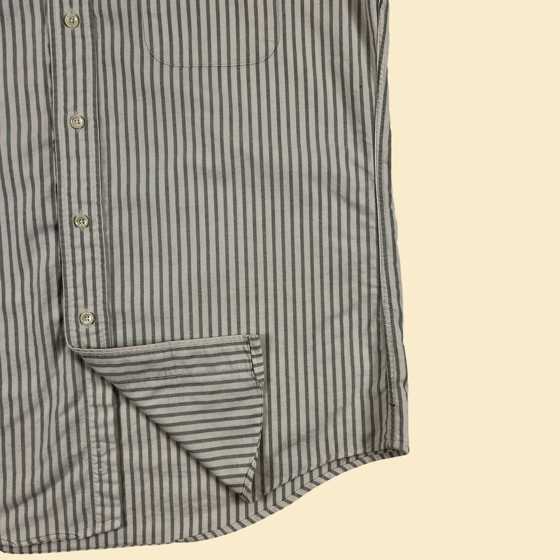 1980s LL Bean striped shirt, vintage 80s size 15.5 grey & white men's button down casual top