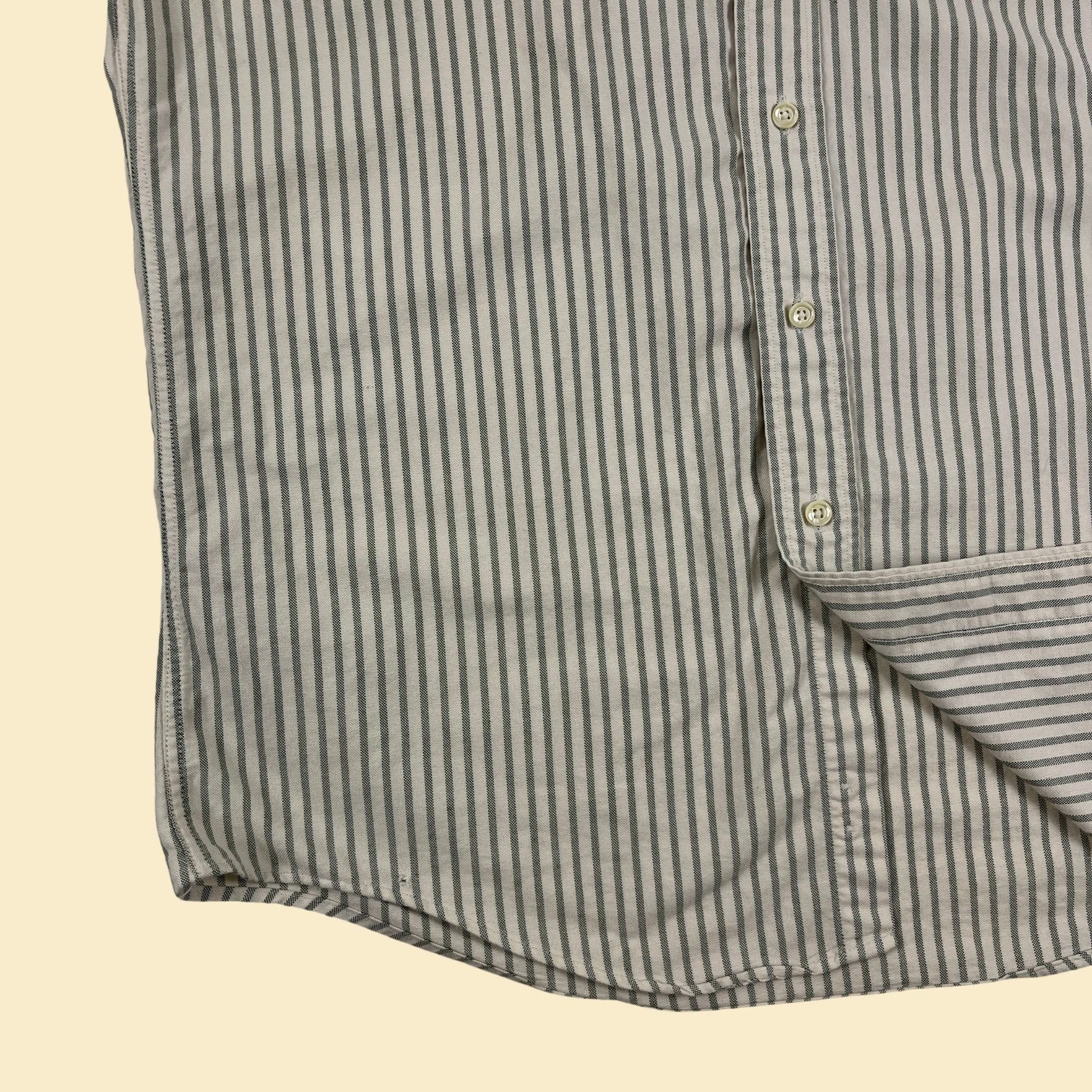 1980s LL Bean striped shirt, vintage 80s size 15.5 grey & white men's button down casual top