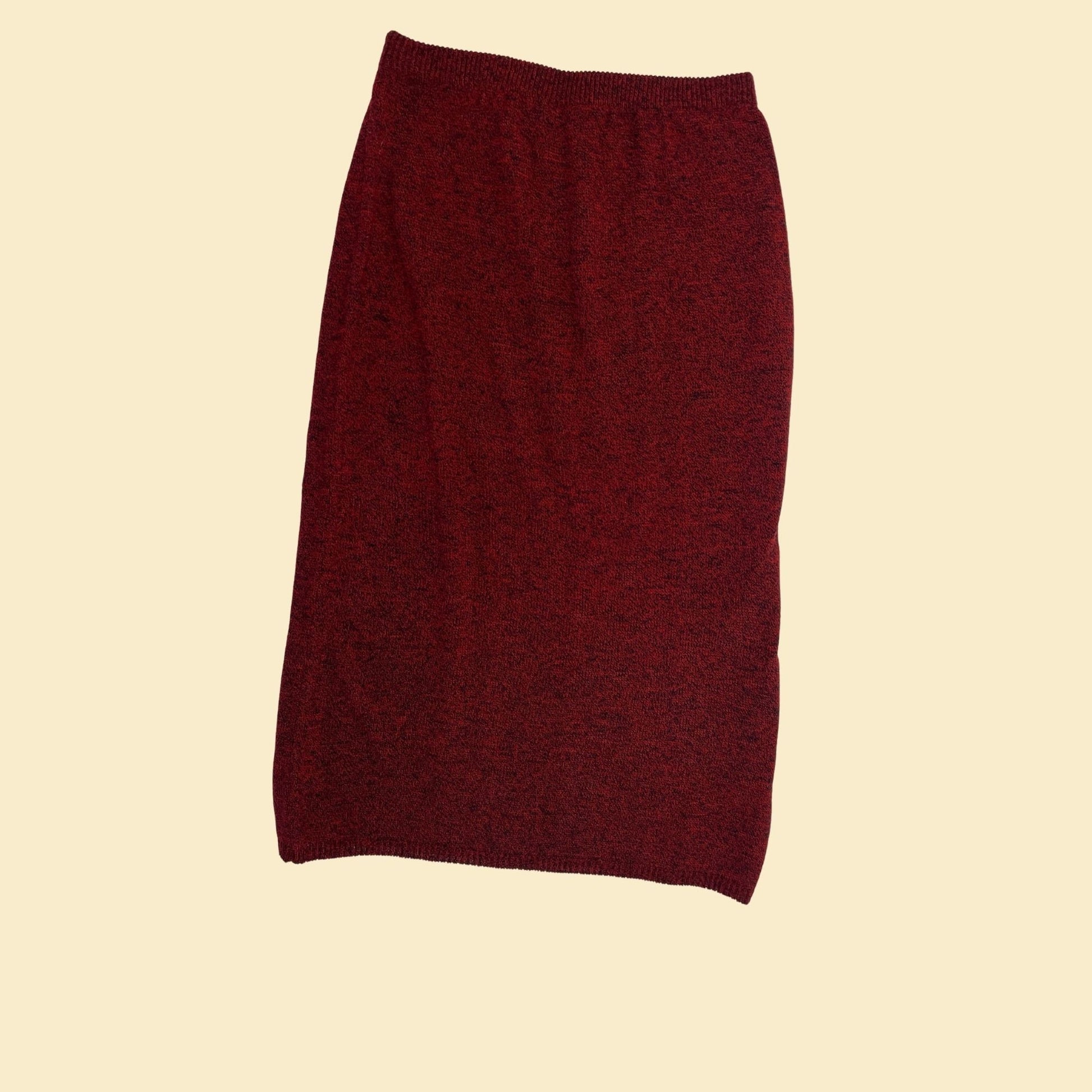 1980s knit burgundy skirt by 1045 Park, vintage midi-to-maxi 80s skirt w/ 26" waist