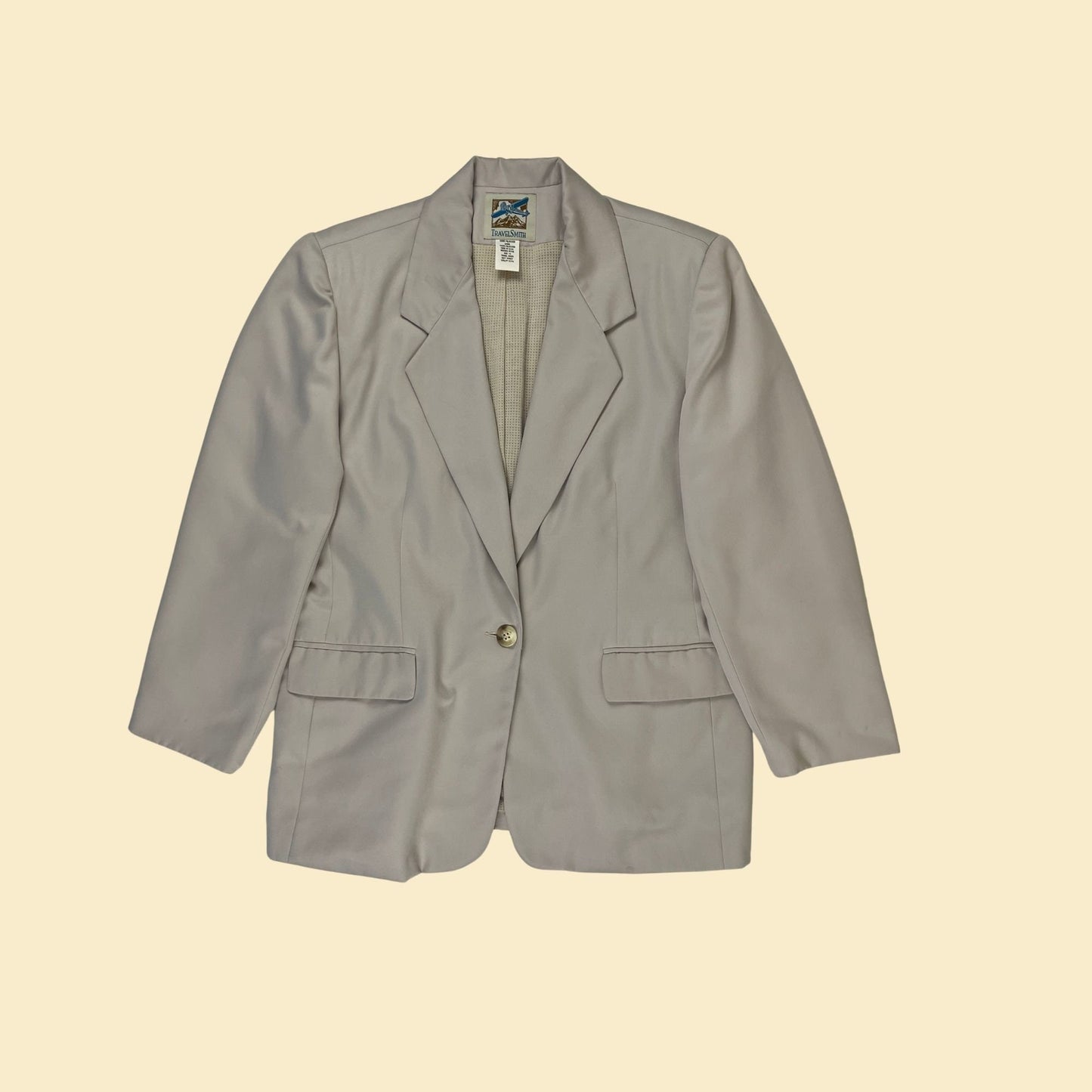 1990s TravelSmith women's blazer jacket, vintage 90s size 14P beige women's jacket