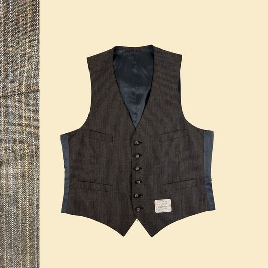 1970s formal men's vest by Racquet Club, vintage 70s grey striped 44 XL wool & polyester vest, new old stock