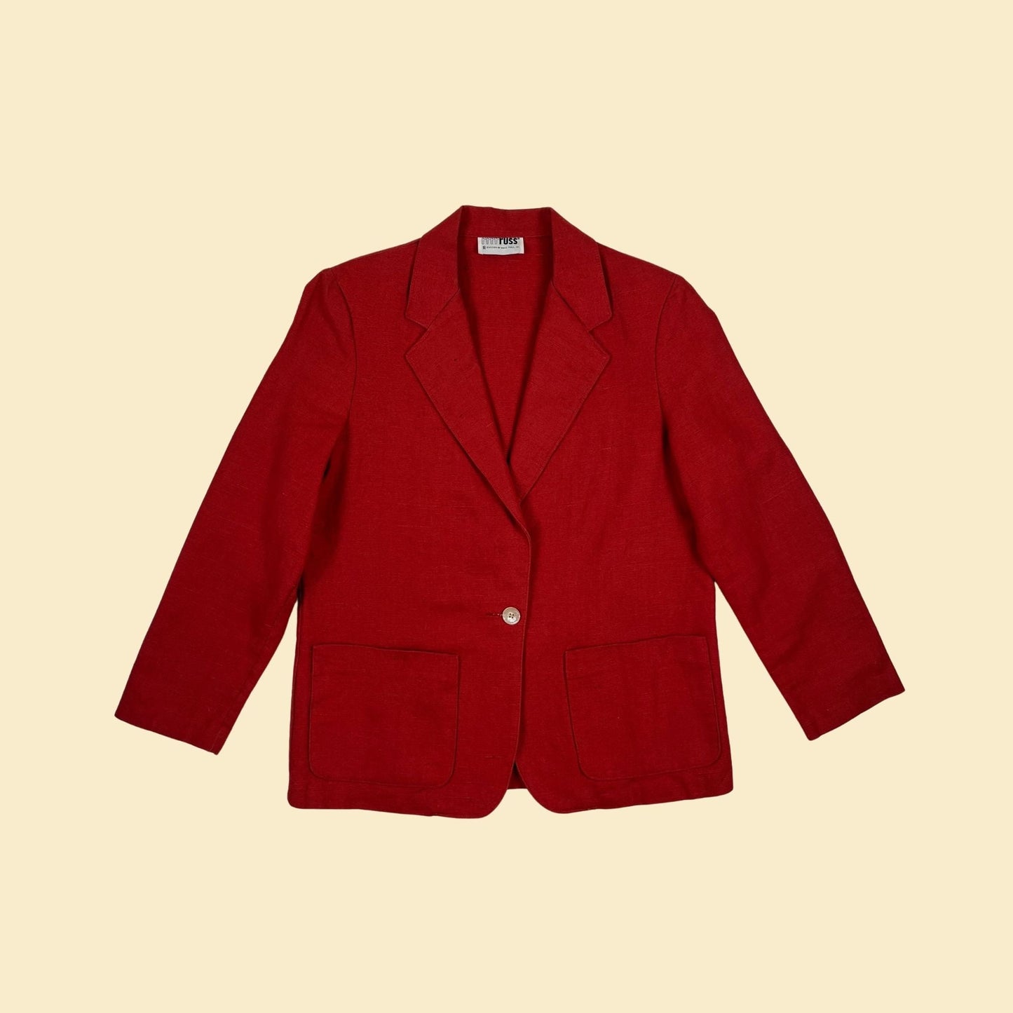 1980s red blazer by Rrrrruss, Division of Russ Togs, vintage 80s linen blazer jacket