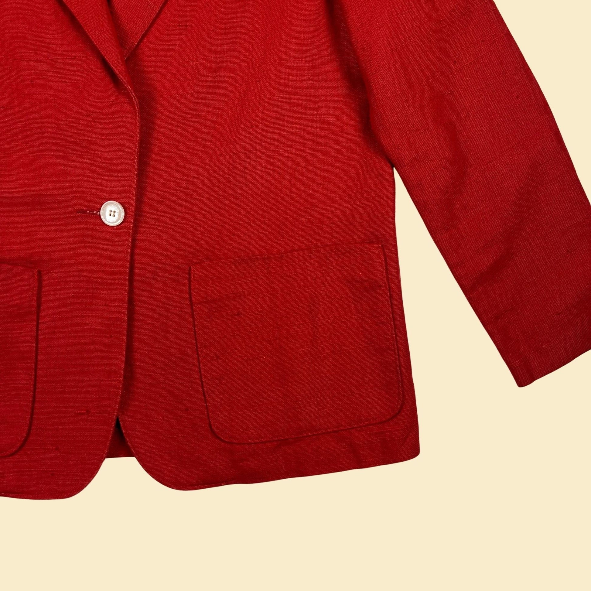 1980s red blazer by Rrrrruss, Division of Russ Togs, vintage 80s linen blazer jacket