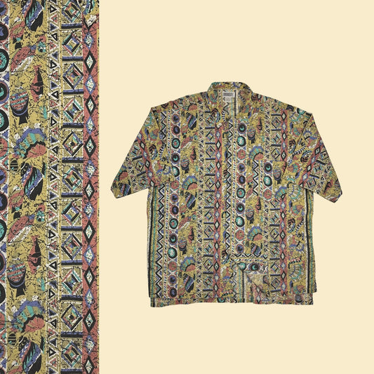 90s XL men's abstract shirt by Union Bay, vintage 1990s geometric button down men's fish patterned top