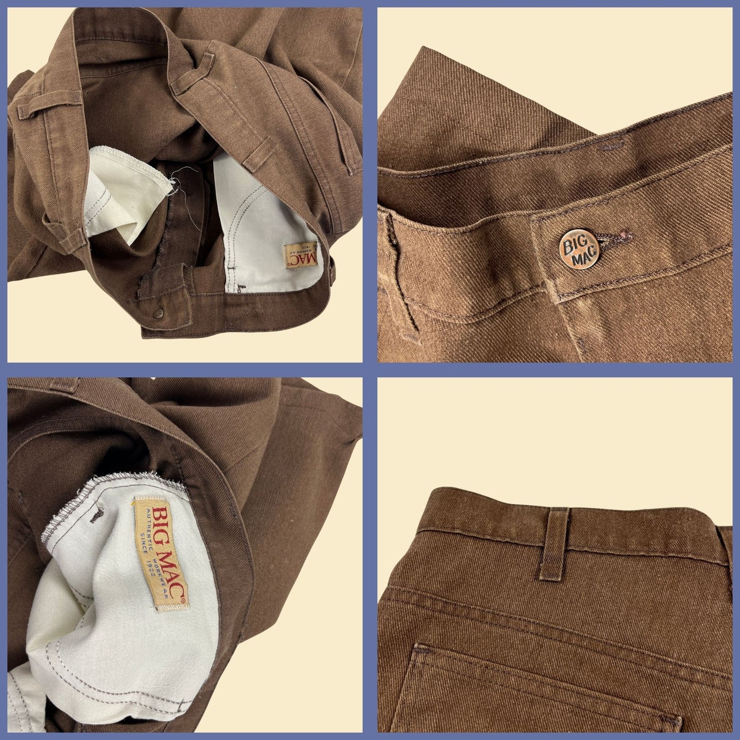 Vintage 80s men's carpenter shorts, 37" waist 1980s brown workwear shorts