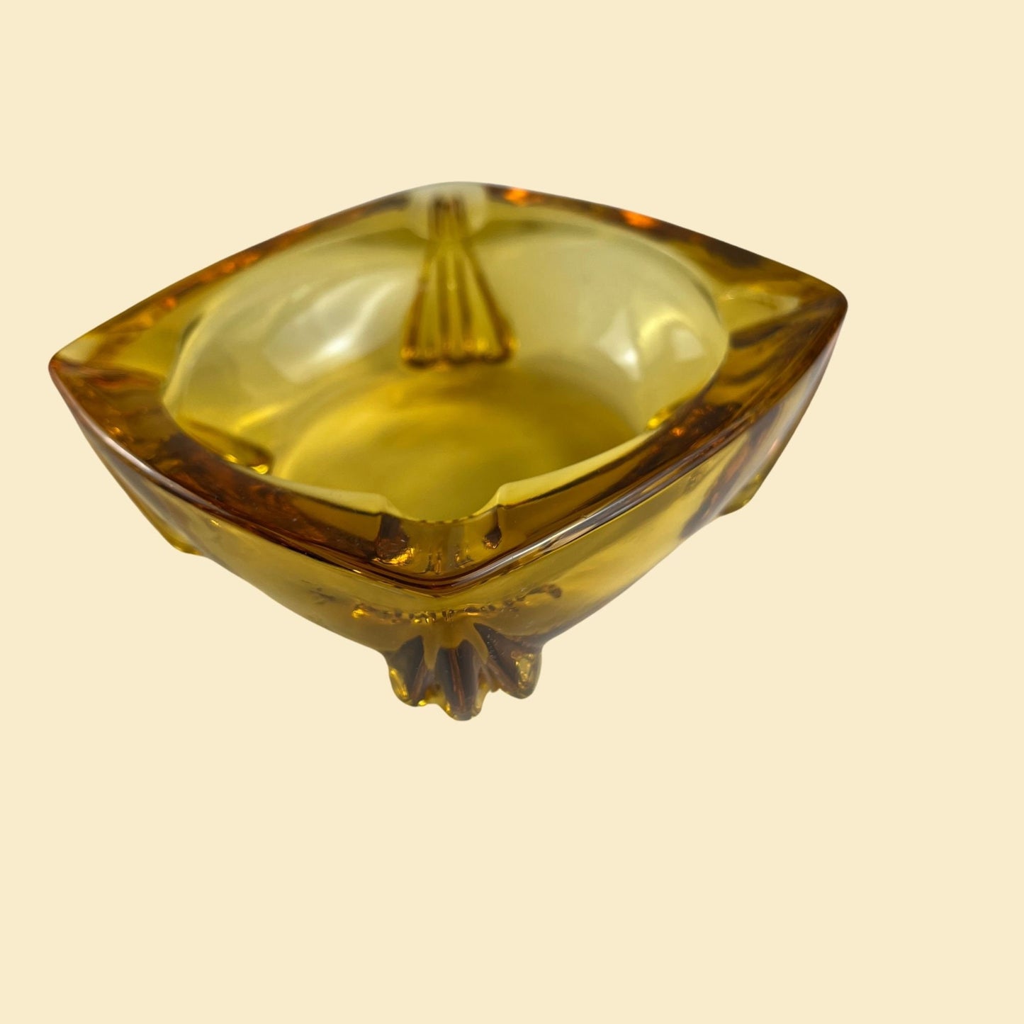 1970s amber-orange ashtray, vintage 70s glass ash tray