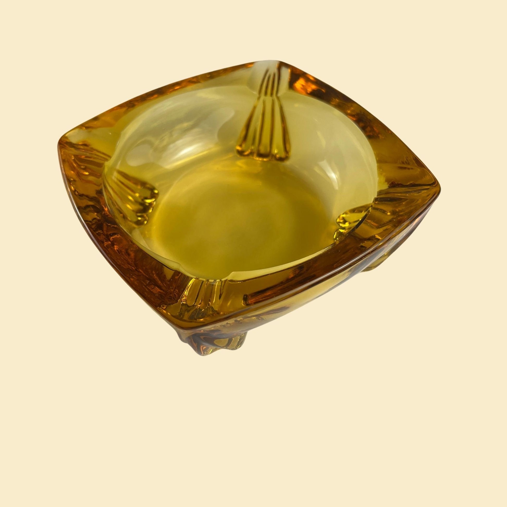 1970s amber-orange ashtray, vintage 70s glass ash tray