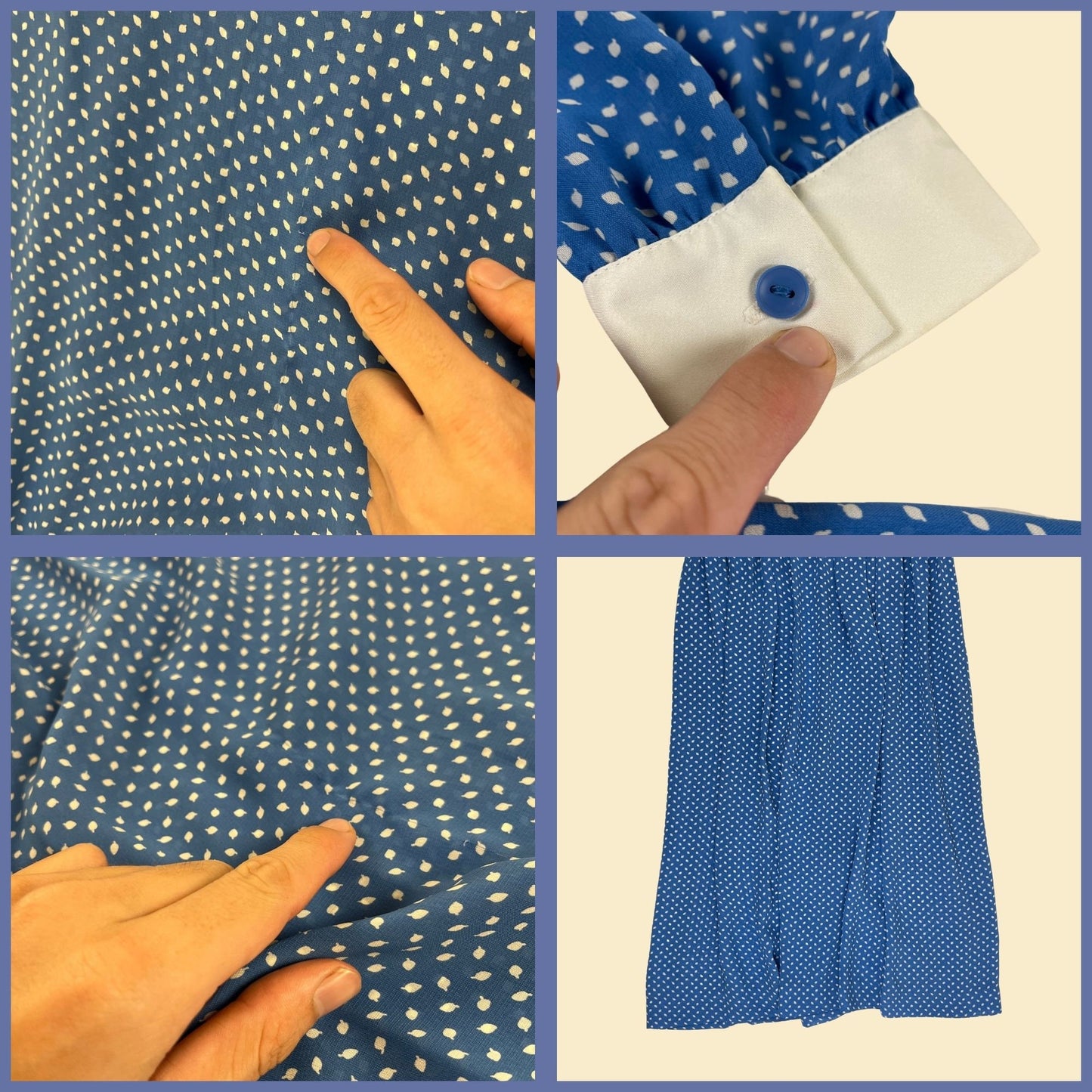 Vintage 80s polka-dot fit & flare dress by BGB Ltd, vintage blue/white long sleeve collared 1980s dress