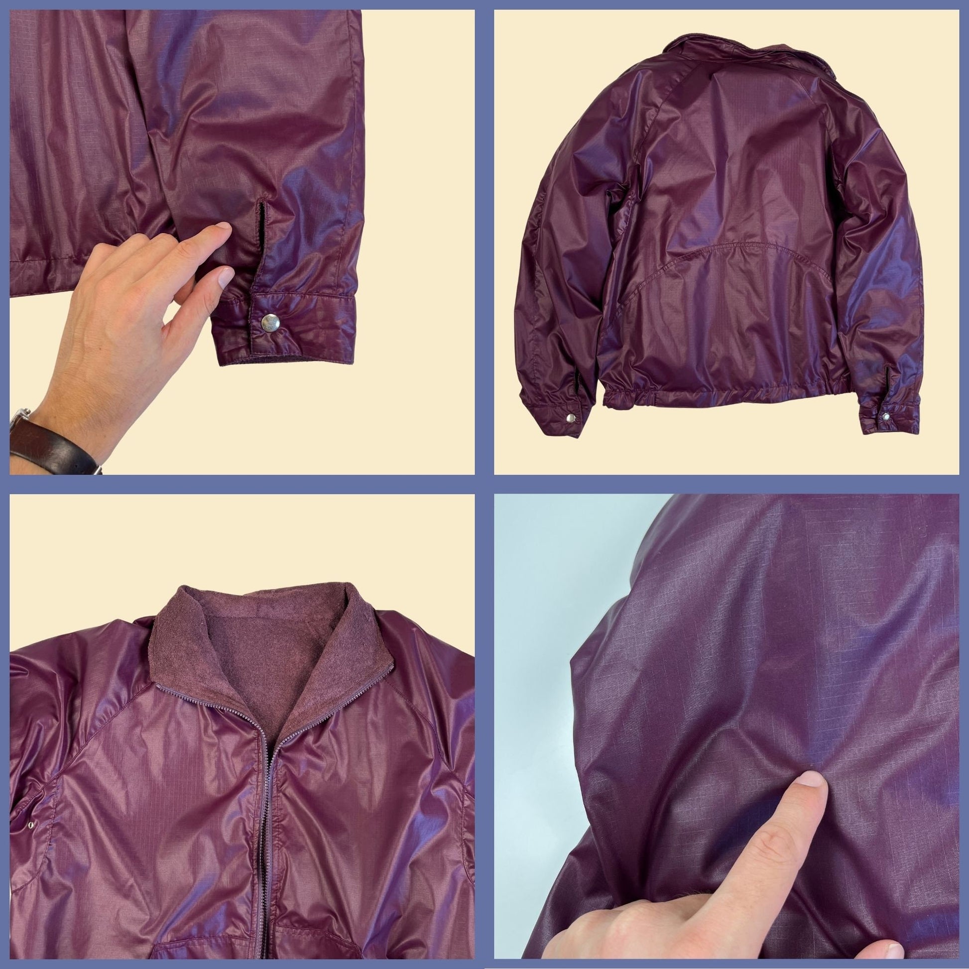 1980s reversible terry cloth jacket by Mirage Mensport, vintage size L purple men's windbreaker jacket