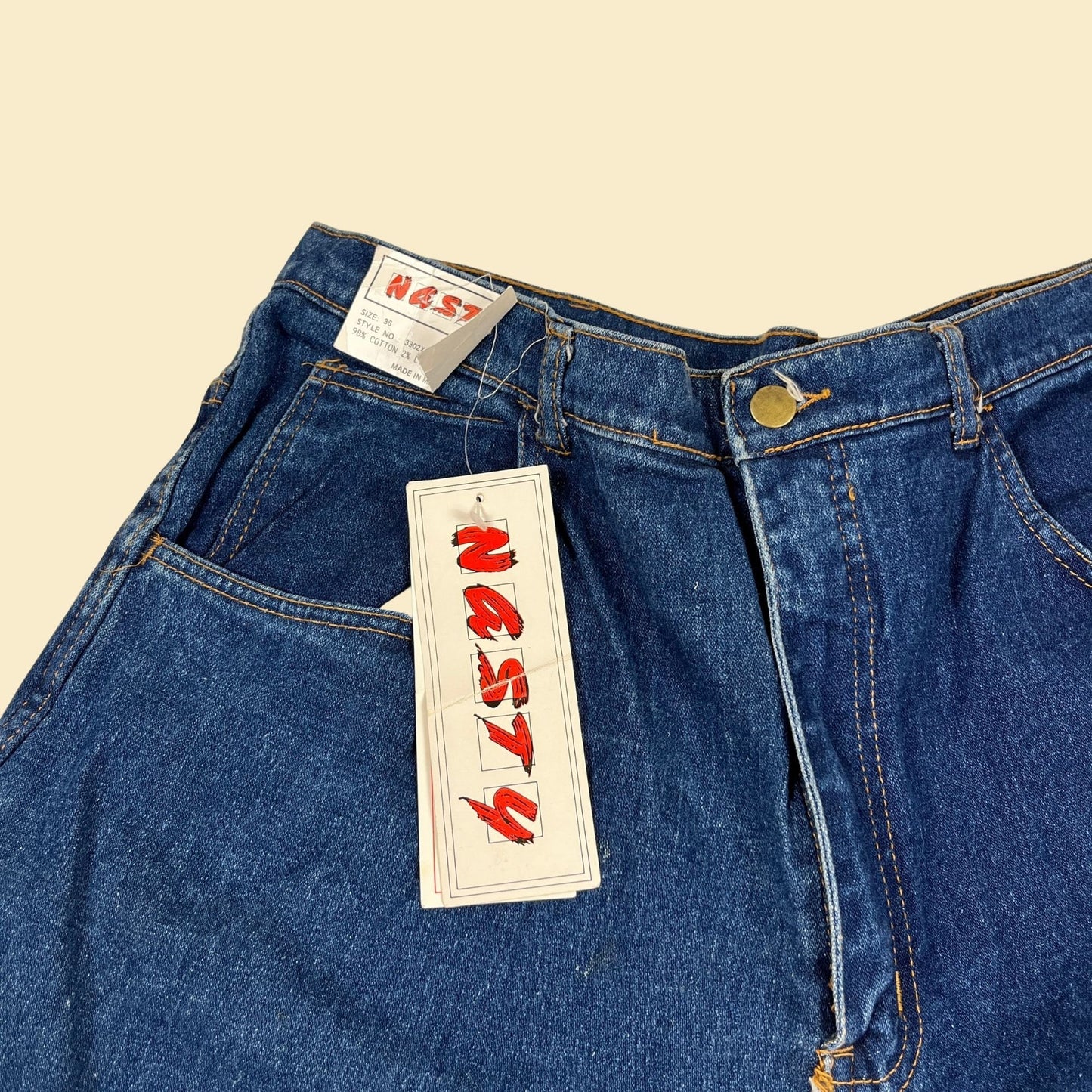 1980s NOS men's 36 jeans by Nasty, vintage 80s medium-to-dark wash denim pants