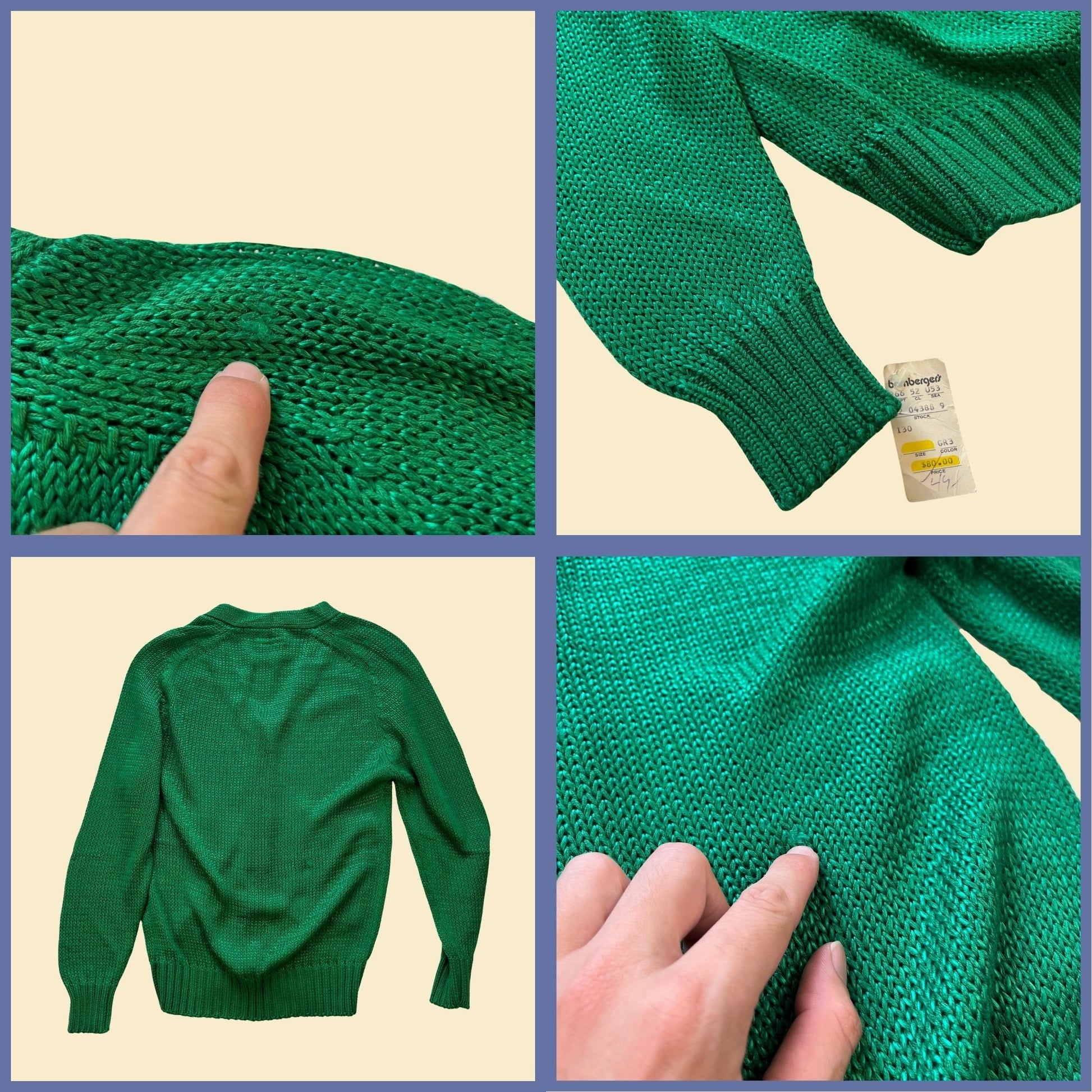 1980s Esprit S cardigan sweater, NOS vintage 80s green knit button down sweater w/ front pockets