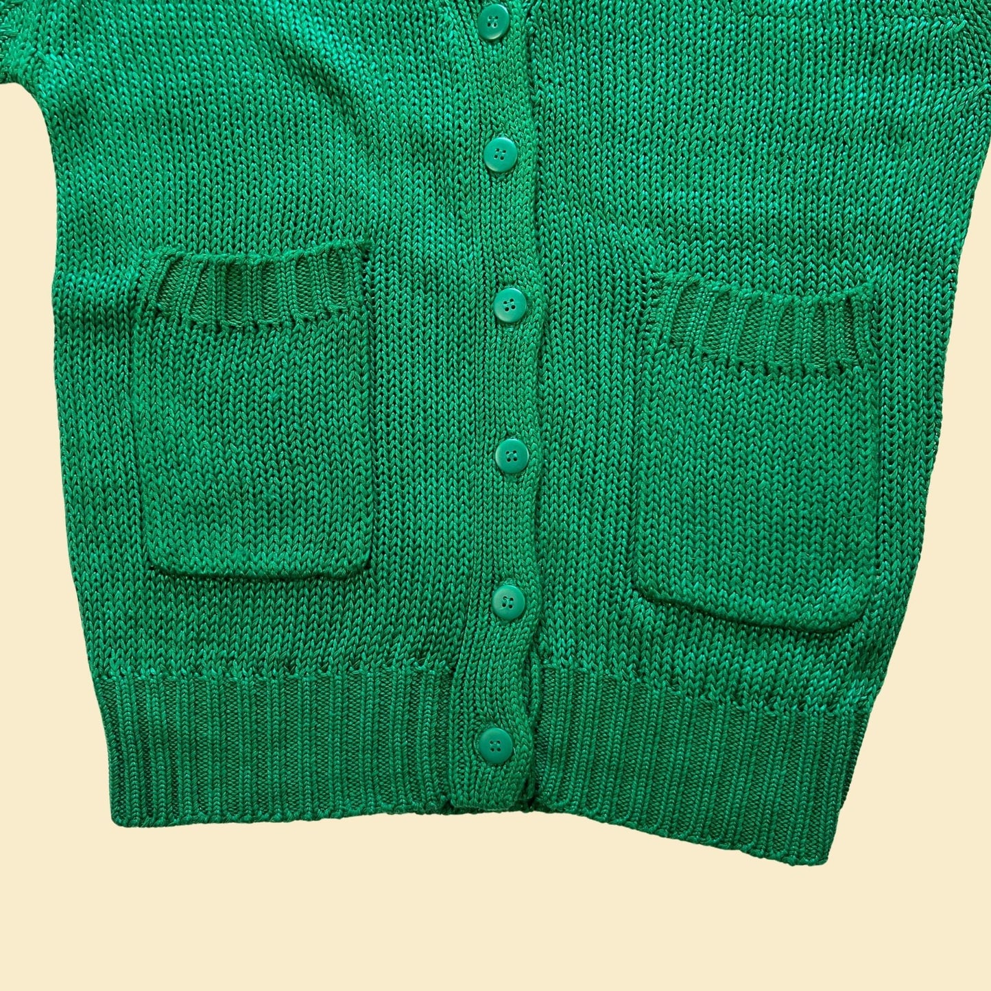 1980s Esprit S cardigan sweater, NOS vintage 80s green knit button down sweater w/ front pockets