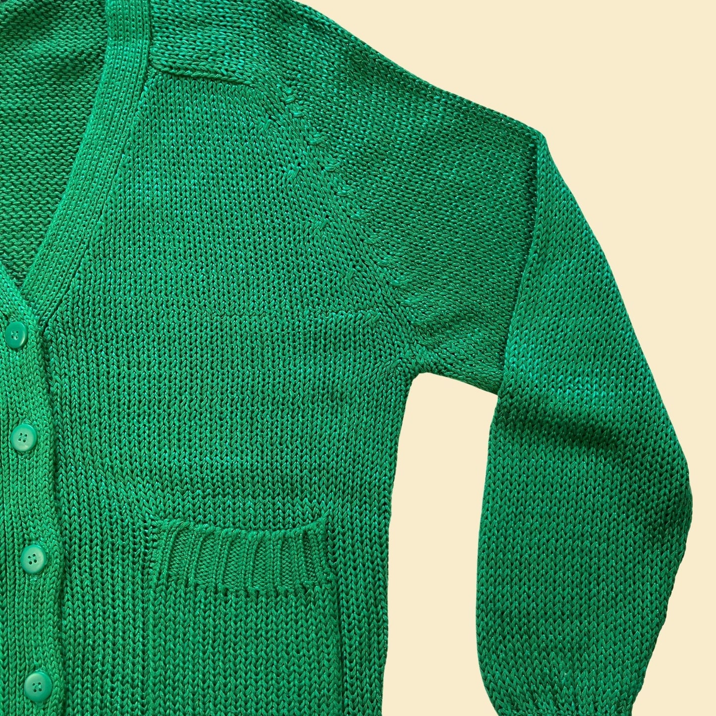 1980s Esprit S cardigan sweater, NOS vintage 80s green knit button down sweater w/ front pockets