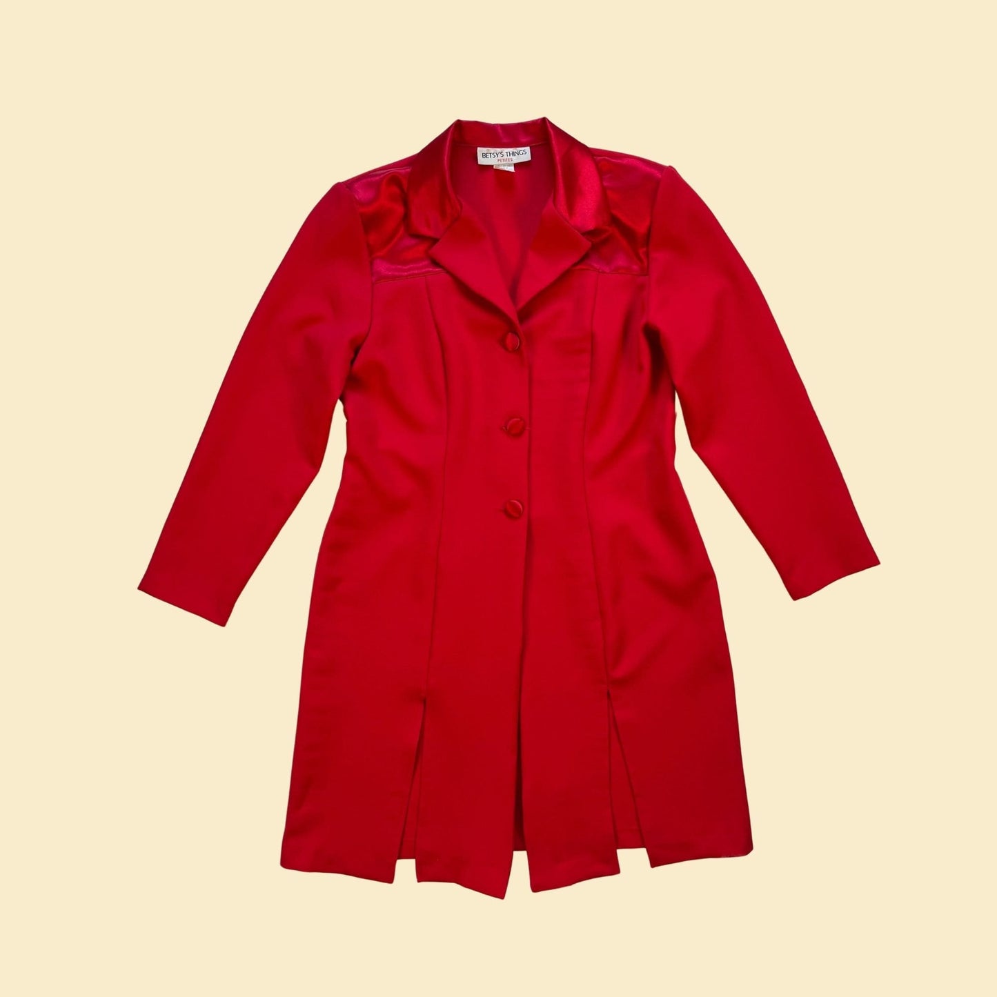 1980s red trench coat jacket, size 12 USA made vintage 80s jacket by Betsy's Things Petites