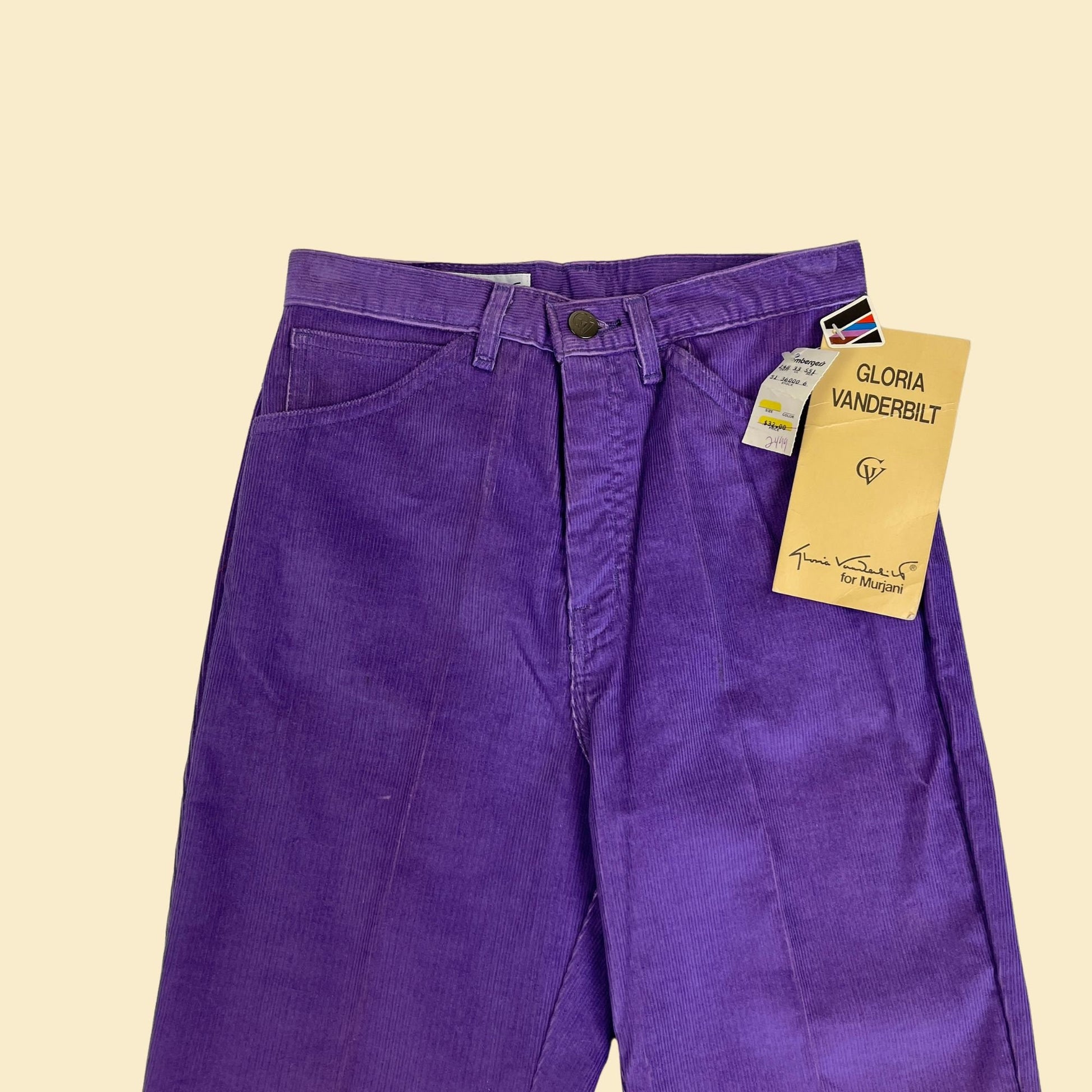 1980s highrise purple corduroy pants by Gloria Vanderbilt, NOS vintage 80s women's 25" waist pants